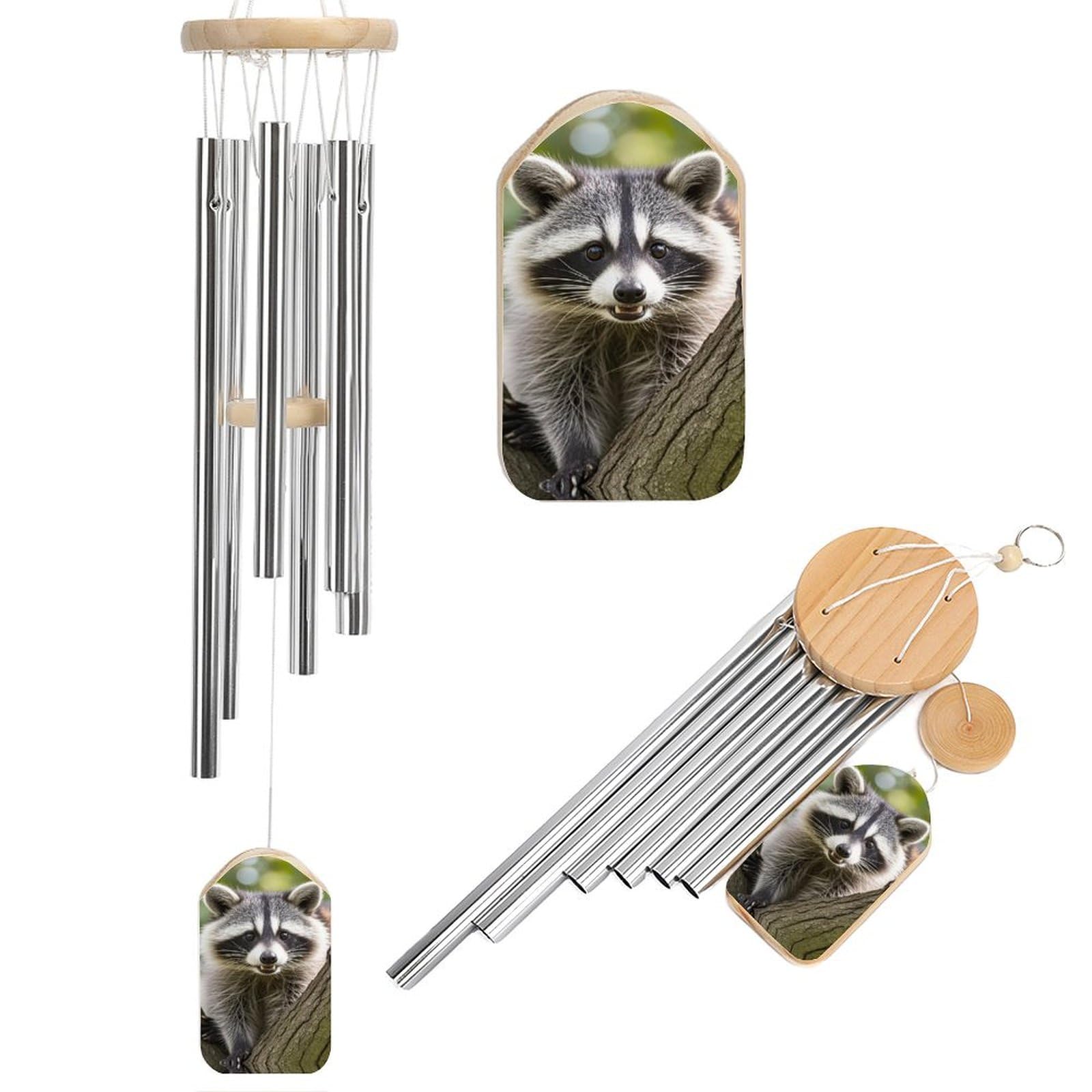 Carillon éolien raton laveur 52,8 cm avec 6 tubes pour décoration de jardin