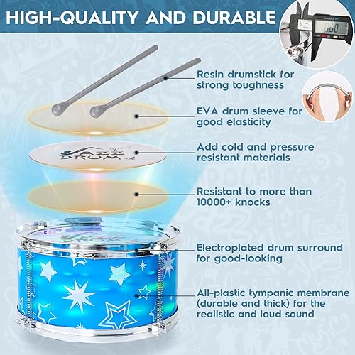 Miniatura 3 de Juego de batería para niños pequeños con luz (todo plástico), regalos musicales juguetes para niños y niñas, kit de batería instrumento musical para