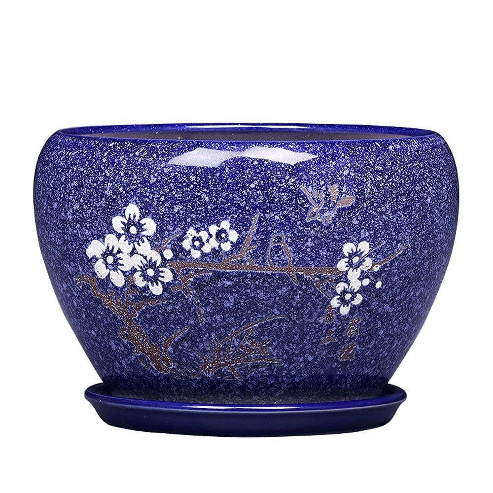 Okrągła doniczka ceramiczna Bardzo duże doniczki do wnętrz i na zewnątrz Dekoracja ogrodowa Doniczka niebieska Nadaje się do domowego biura