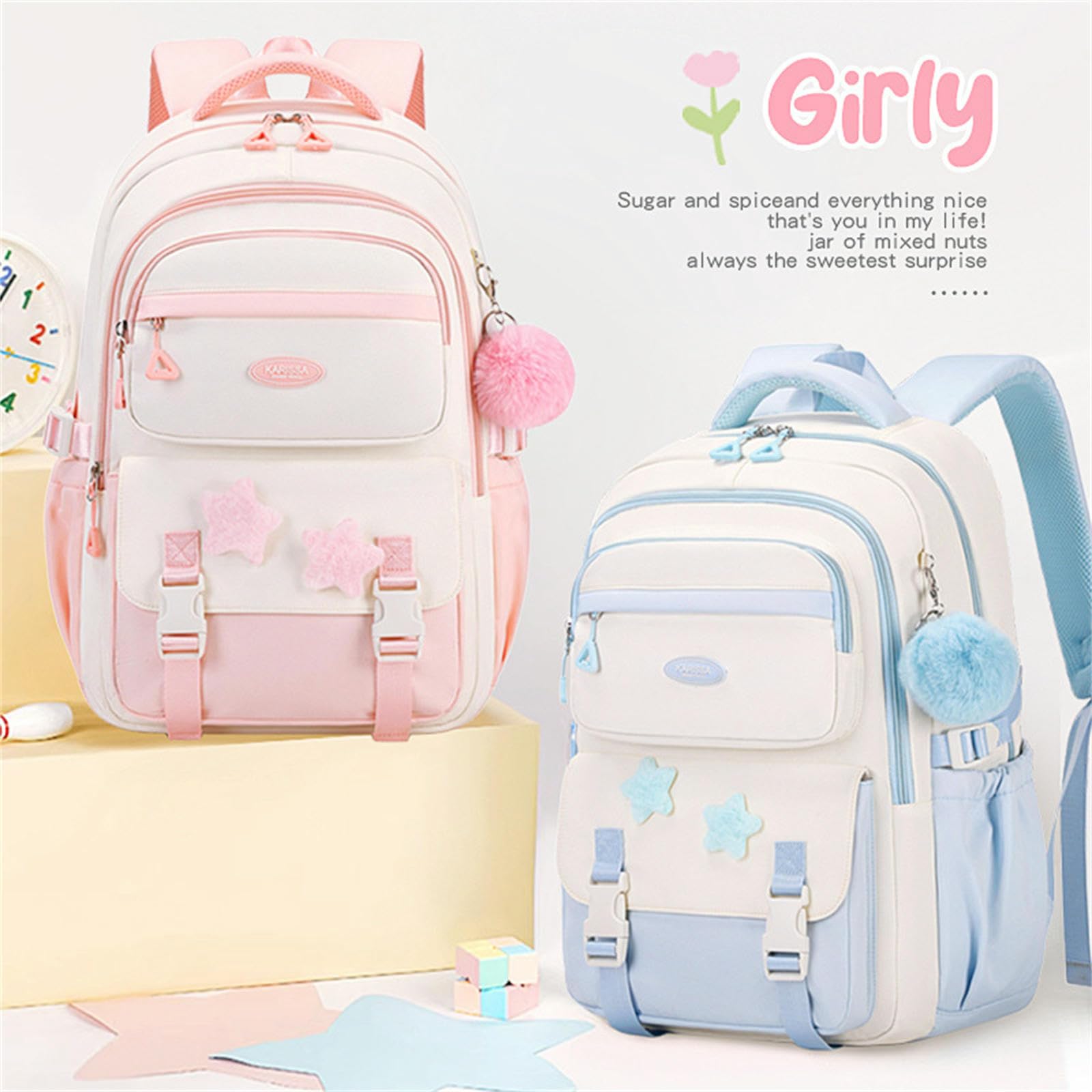 Mochila para Niñas, Bolsa Escolar De Gran Capacidad Estudiantes Secundaria, Capacidad-Juego Tres Piezas Azules