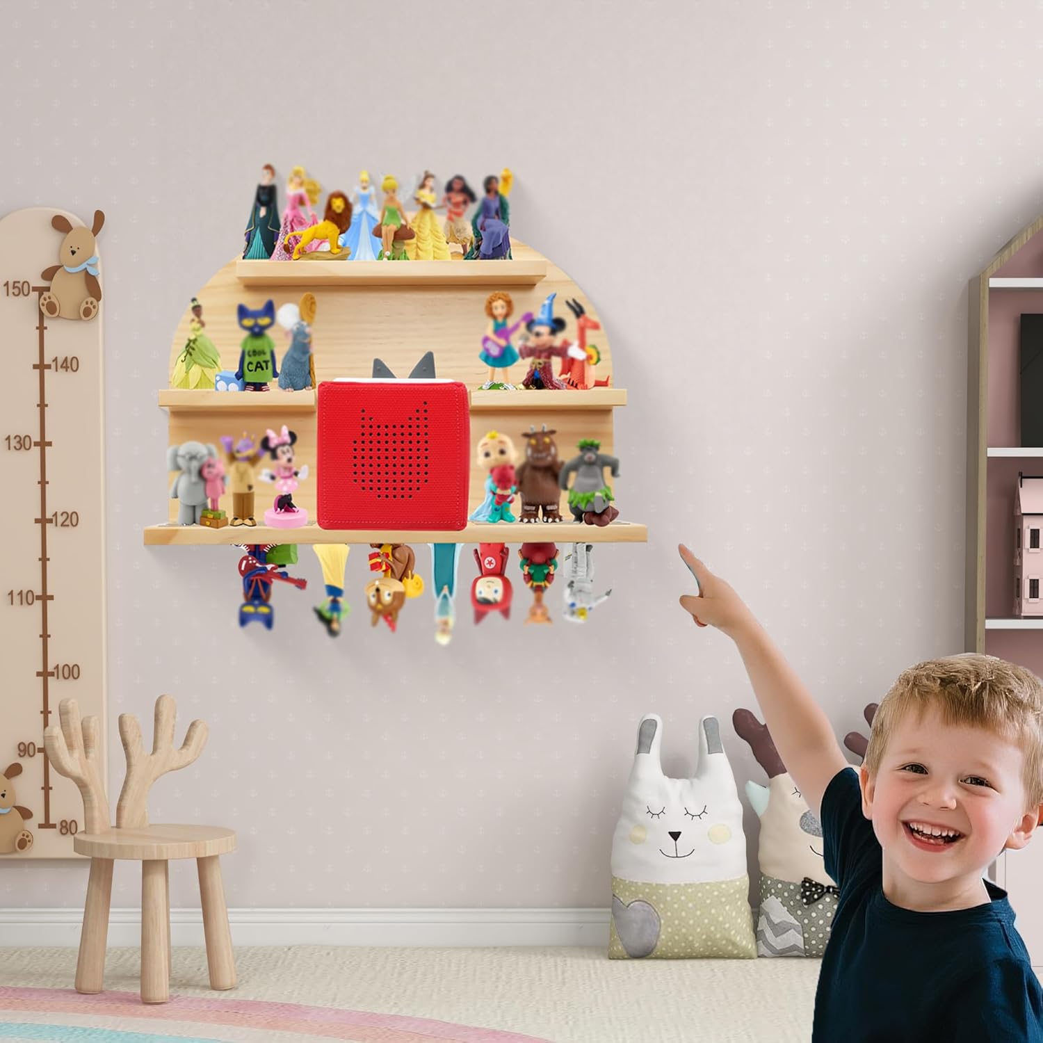For Tonies Figures Shelf Magnetic,for Tonie box Wall Shelves,for Tonies Characters Organizer,Audio Toy Storage (Holds 45 Figurine),Compatible Charging Station for Kid's Room,Pine Wood,Arch,Large