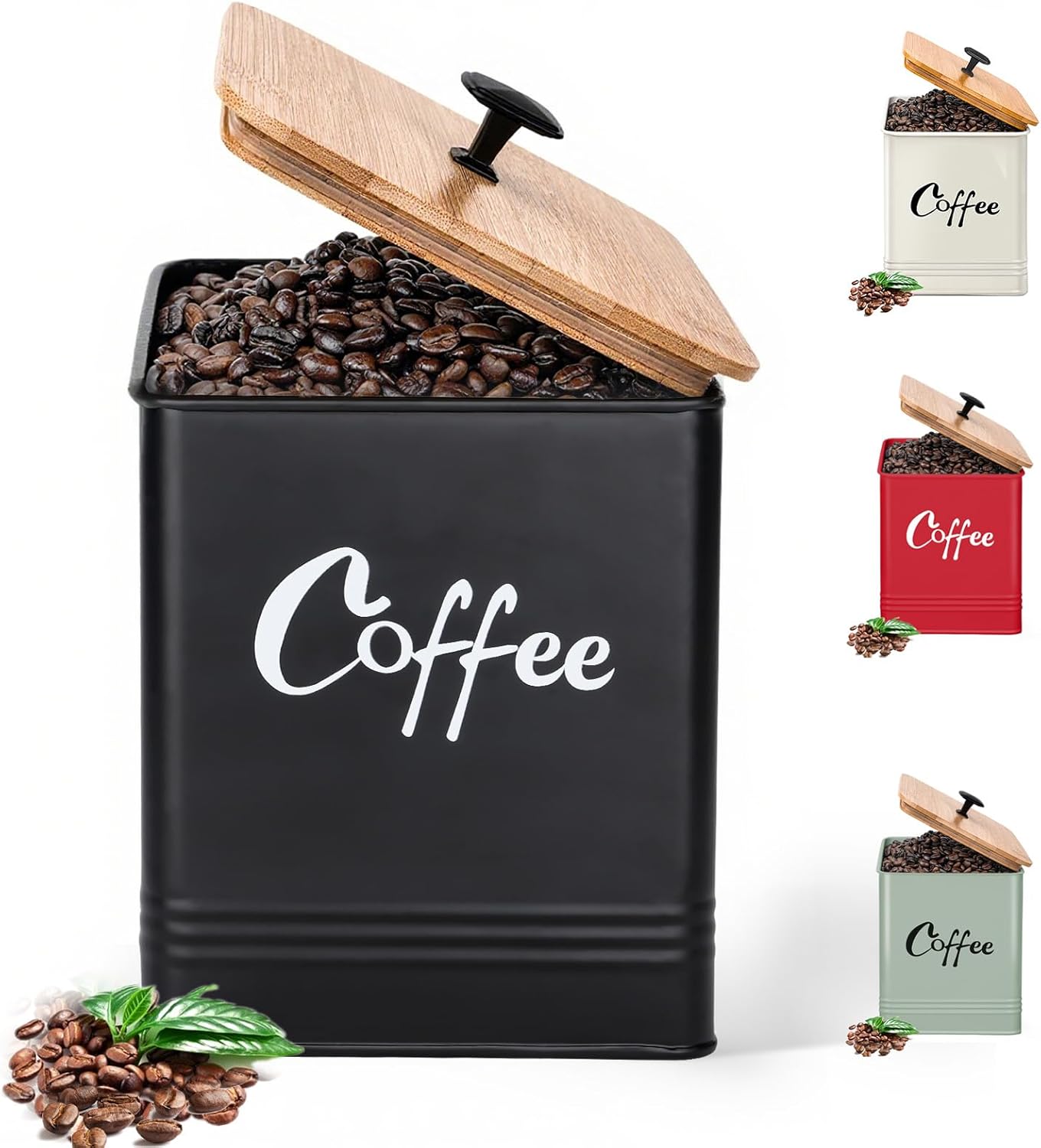 Airtight Coffee Canister-Coffee Container, Airtight 40 oz Large Iron Black Storage Container for Coffee Grounds, Beans, Pods & More,Coffee Bar Accessories & Gifts