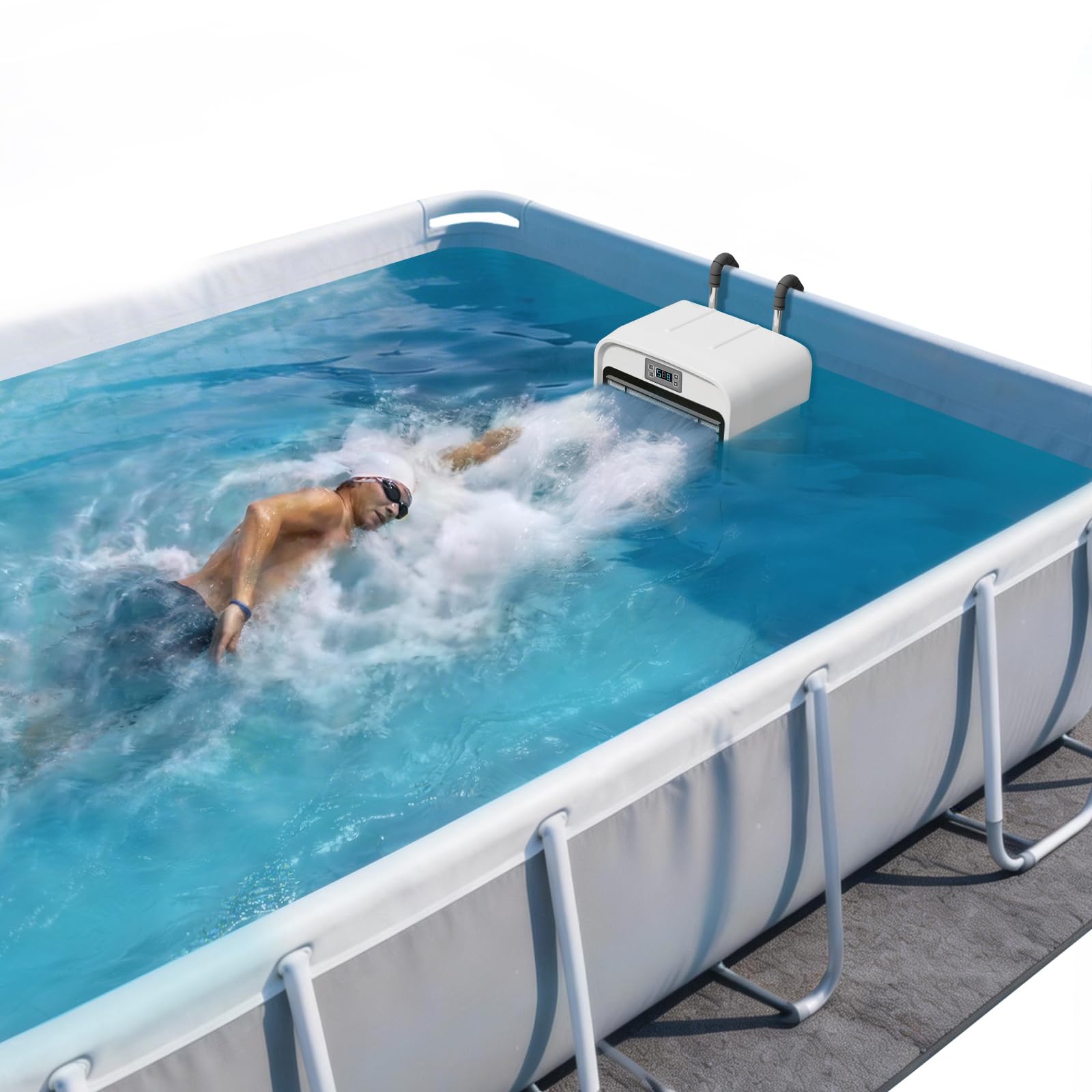Schwimmjet für Aufstellbecken – Schwimmen im Platz Trainer, 1-9 Grad einstellbare Strömungsmaschine für Outdoor-Schwimmübungen, Fitness und Familienspaß