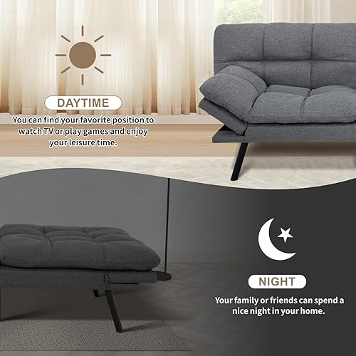 Miniatura 78 de Opoiar Cama con espuma viscoelástica, sofá futón convertible con reposabrazos ajustables, juegos de sofás multifuncionales para apartamento, Gris