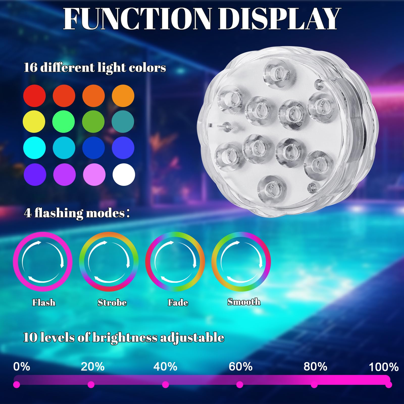 Luces Piscina, Luces Led Sumergibles, Con Control Remoto, luz Piscina Sumergible IP68 Impermeables, Para Piscinas, Jarrones, Acuarios, Estanques, BañEras Y Para Navidad y Fiestas Decoración, 4 Piezas
