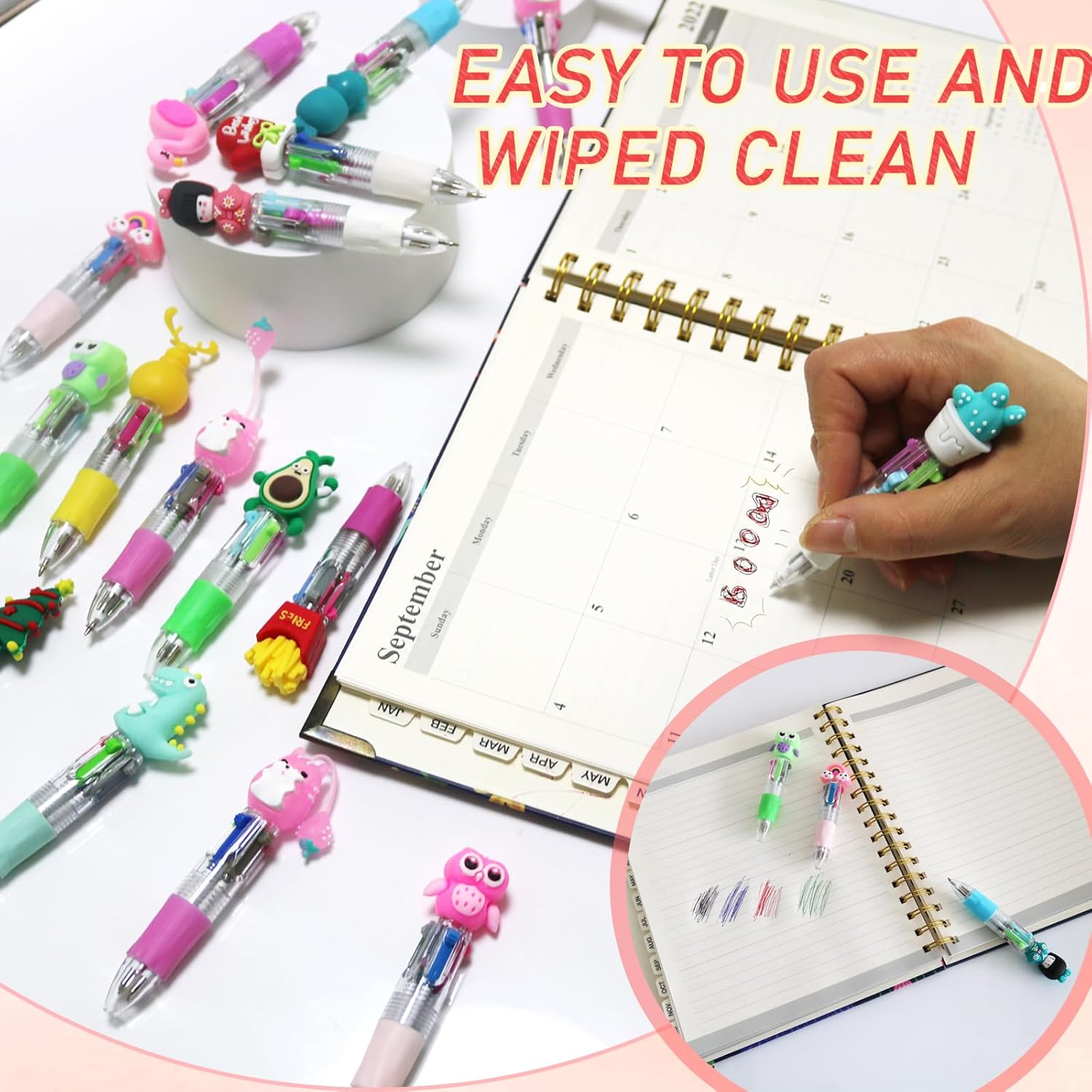 100Pcs Mini Multicolor Pens in One 4-in-1 Kawaii Ballpoint Bulk Gifts for Birthdays School Prizes Fun Gifts Assorted Cute Pens