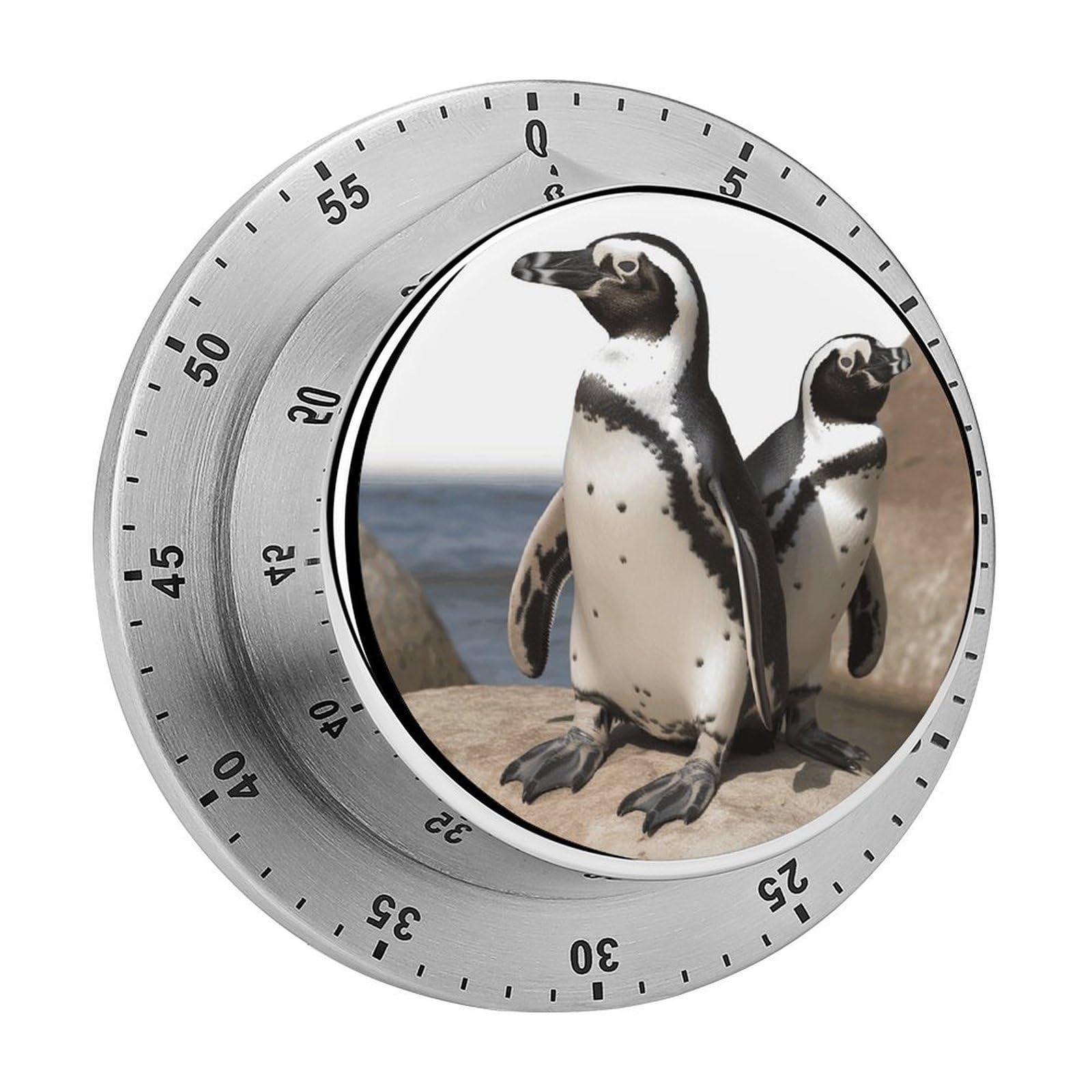 African Penguin Visual Timer with Loud Alarm 60-Minute Kitchen Timers Exquisite Stainless Steel Body - Mechanical Desk Timer Countdown Clock for Cooking Chef Clock