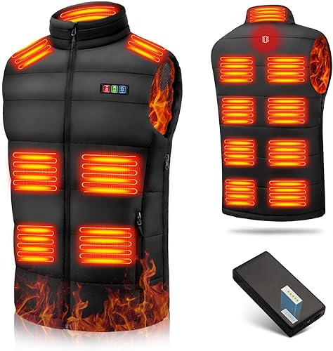 THBYQK 15 Heated Zones Men's Heated Vest, with 35000mAH 7.4V Battery Heated Vest for Men & Women, Washable, 3s Quick Heating