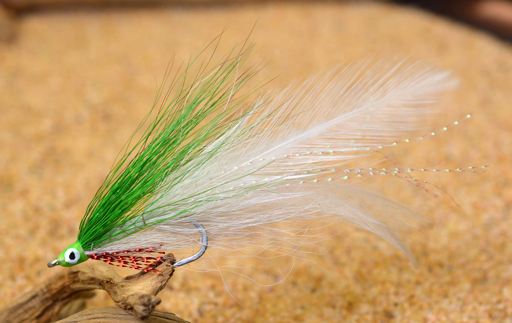 Deceiver Fishing Flies - Green and White Red Throat Tied on Mustad Signature Duratin Fly Hooks - 6 Pack