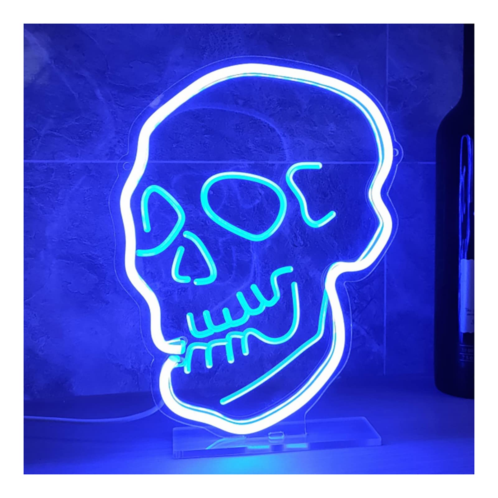 Wall Decor Skull Neon Signs Light|Acrylic Skull LED Light Signs|USB Powered Dimmable Neon Lamp For Party Halloween Christmas Bedroom Bar Birthday,Blue