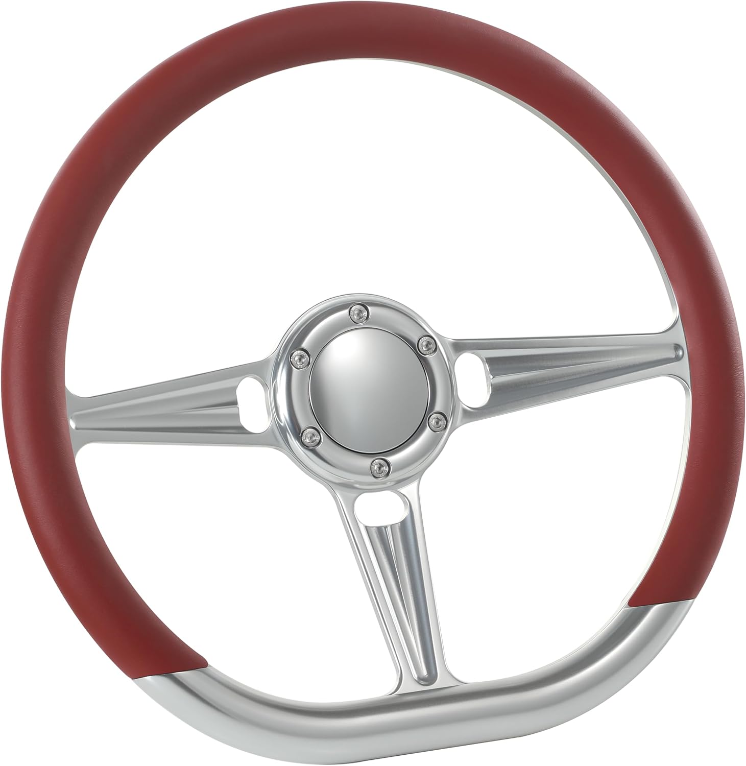 14" Satin Billet Steering Wheel with Half Wrap and Horn Button (Red)