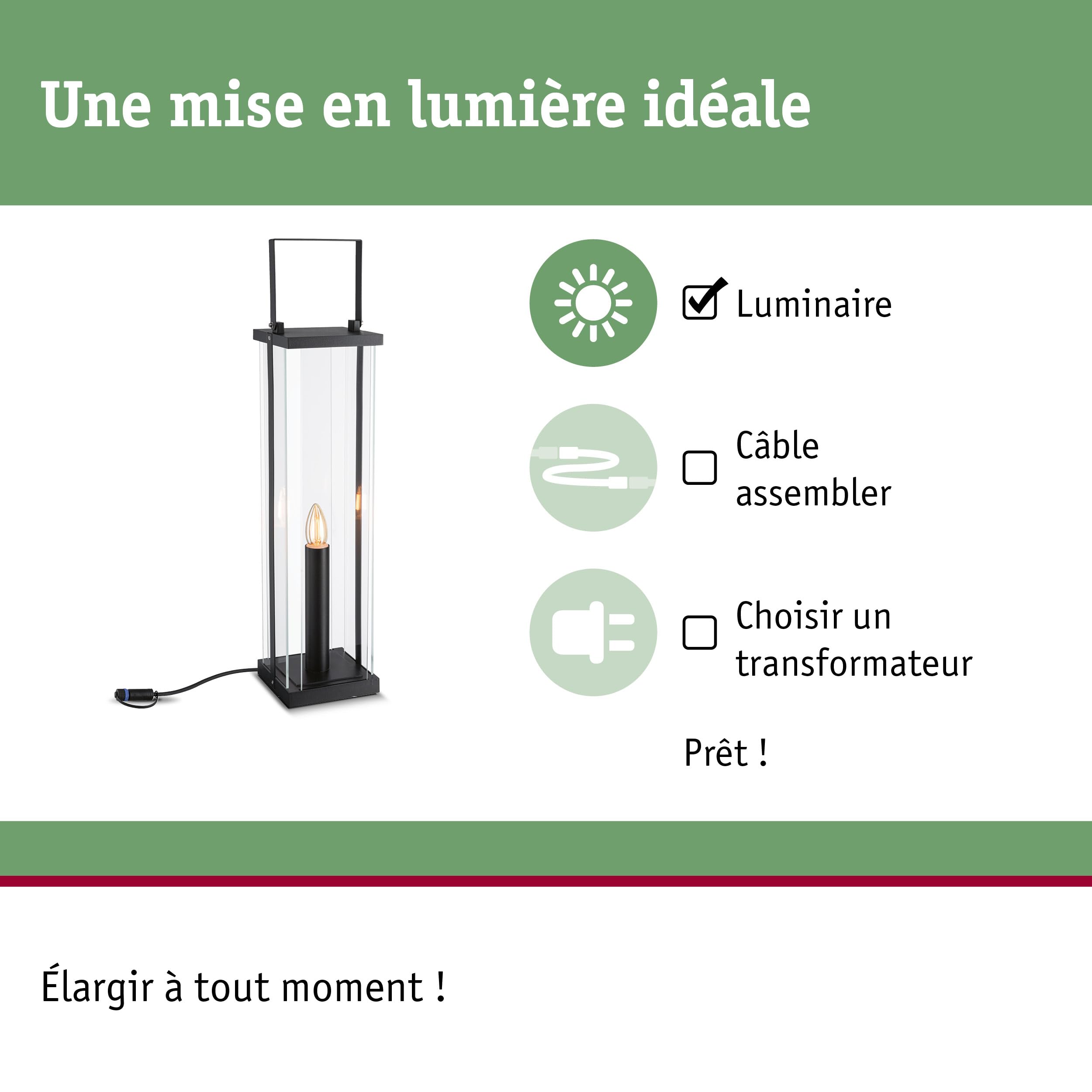 Paulmann 94317 luminaire d'extérieur LED Plug & Shine Outdoor Classic Lantern 56 cm 24 V IP44 E14 Anthracite luminaires d'extérieur éclairage de jardin 1900 K