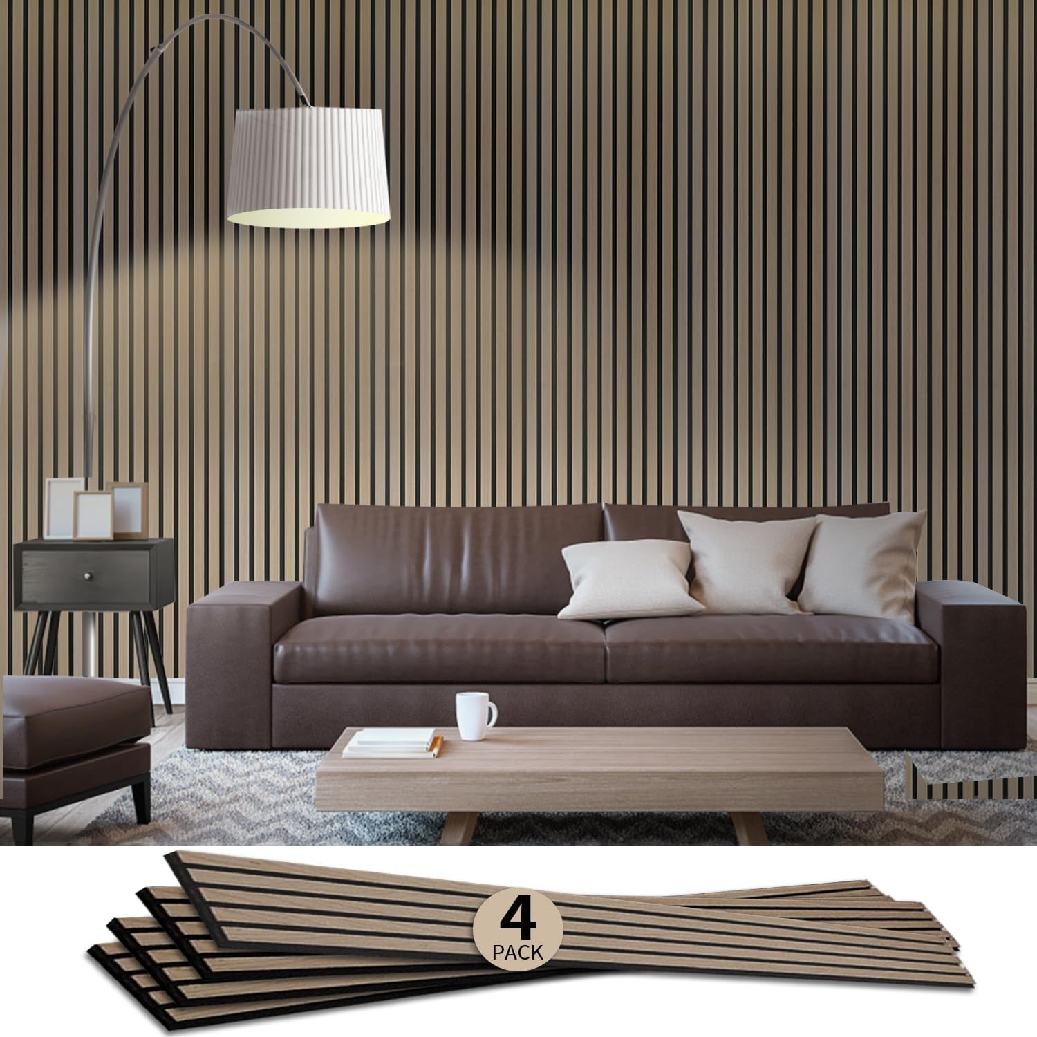 3D Acoustic Wood Wall Panels, 94.5'' x 7.9'' Interior Wall Panels for Home Theater & Office, Noise Reducing Wall Panels with Sound Absorbing Core, Wood Slat Accent Wall Paneling, Light Walnut