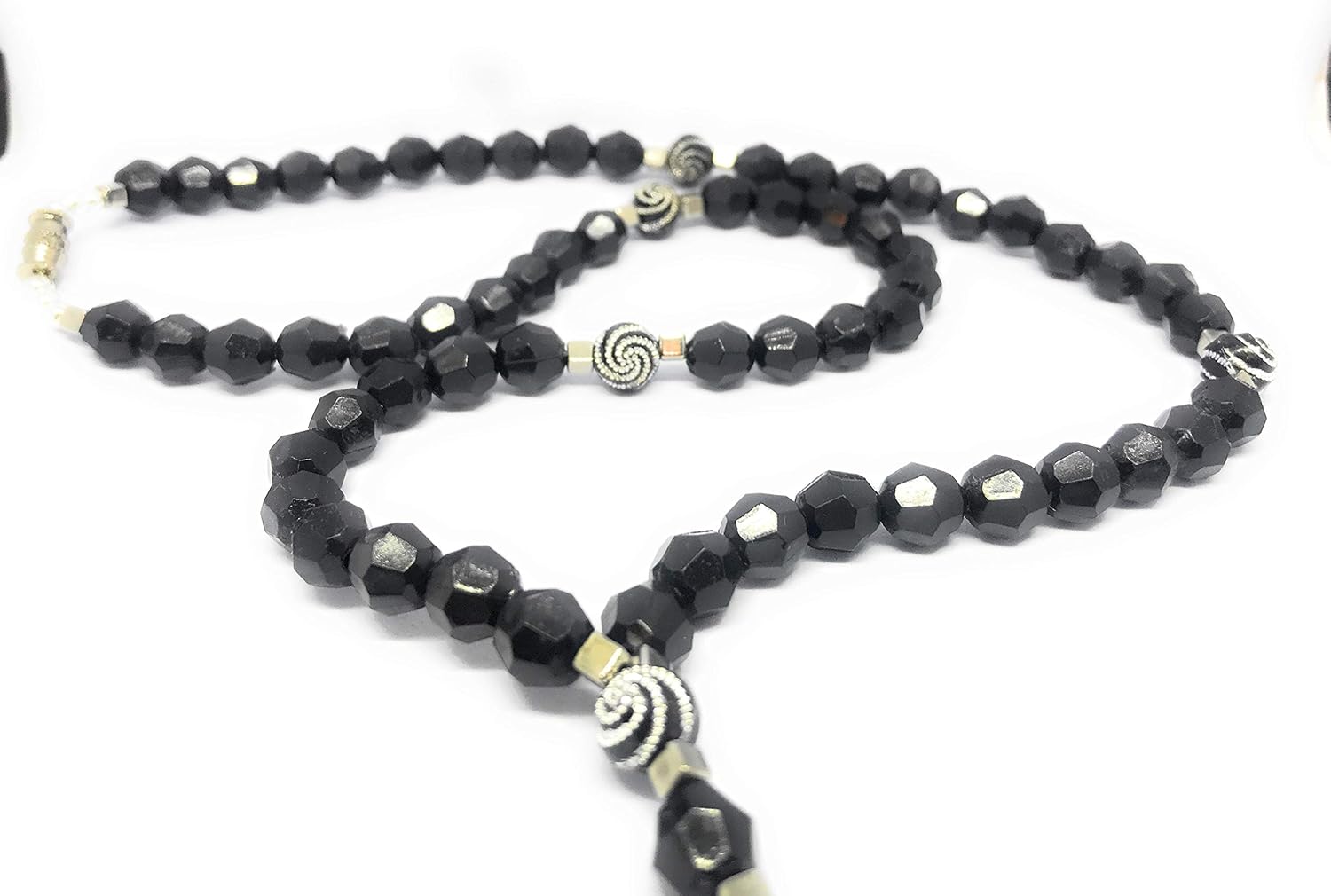 Chavarrieta Black Santa Muerte necklace rosary style. - Image 2