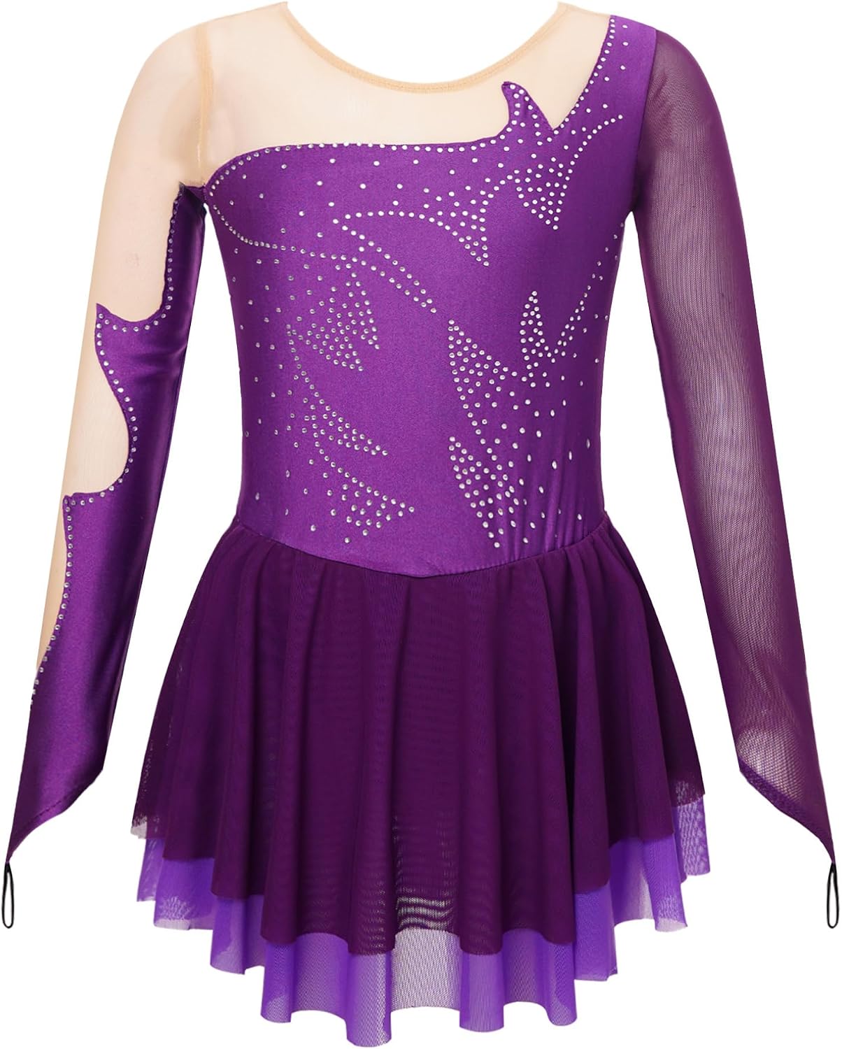 JEATHA Kids Girls Figure Ice Skating Dress Rhinestones Splice Mesh Tutu Skirted Leotard Dance Dress Dancewear