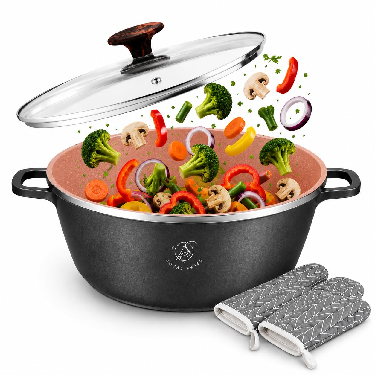 Royal Swiss Faitout 32 cm, casserole induction, revêtement marbre antiadhésif