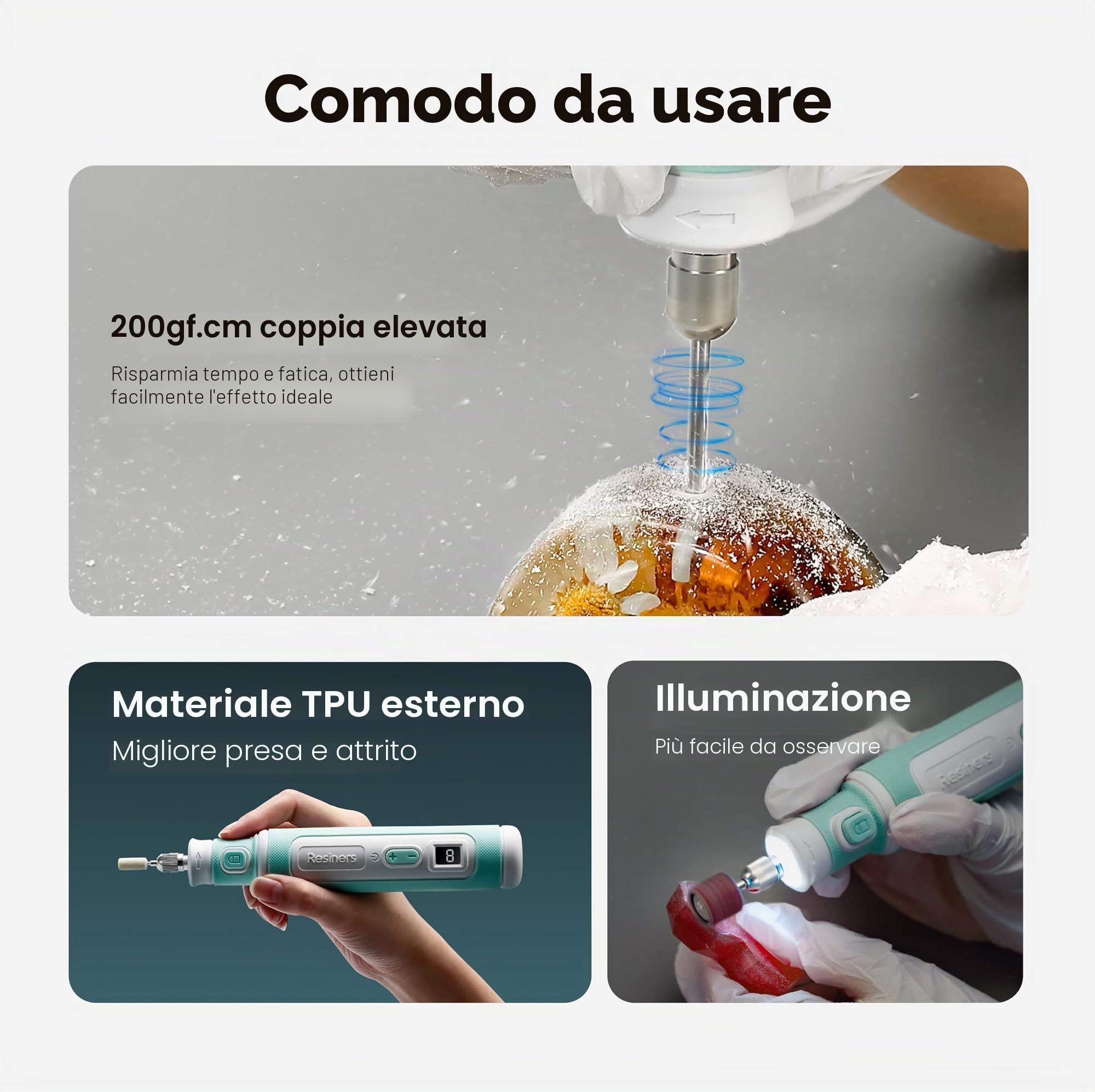 Resiners Kit di attrezzi rotativi senza fili,kit di perforazione e lucidatura in resina,regolabile a 5 velocità,kit elettrico da 54 pezzi per la creazione di gioielli per forare,lucidare,carteggiare