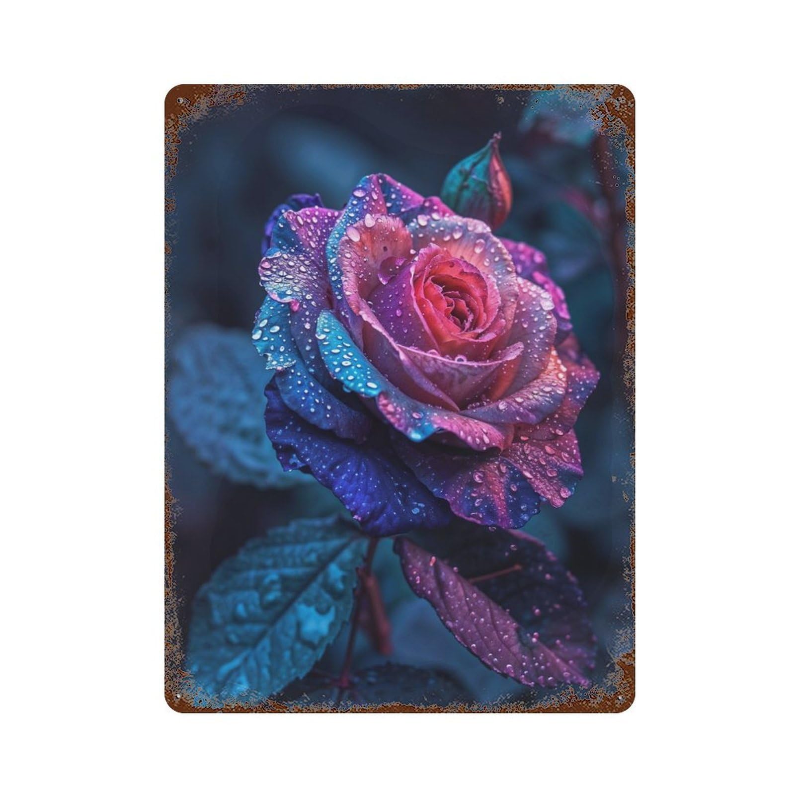 Rust Effect Rose Neon Vintage Rust Metal Sign 15.7"x11.8", Rustic Home Decor for Farmhouse, Kitchen And Entryway Decor