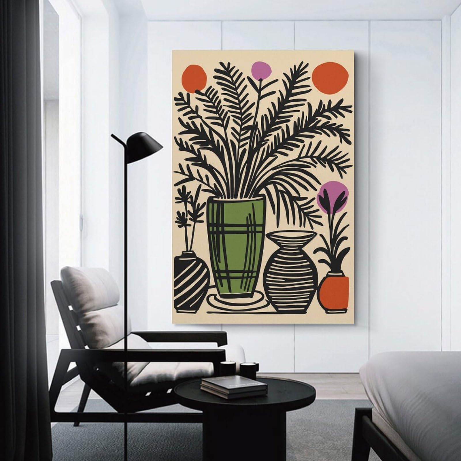 Junmoney Decorative Canvas Print Mid-Century Modern Floral Still Life, 24x36inch(60x90cm), for Entrance Spaces, Stair Walls Or Halls, A Neat Decor Update for Hallways