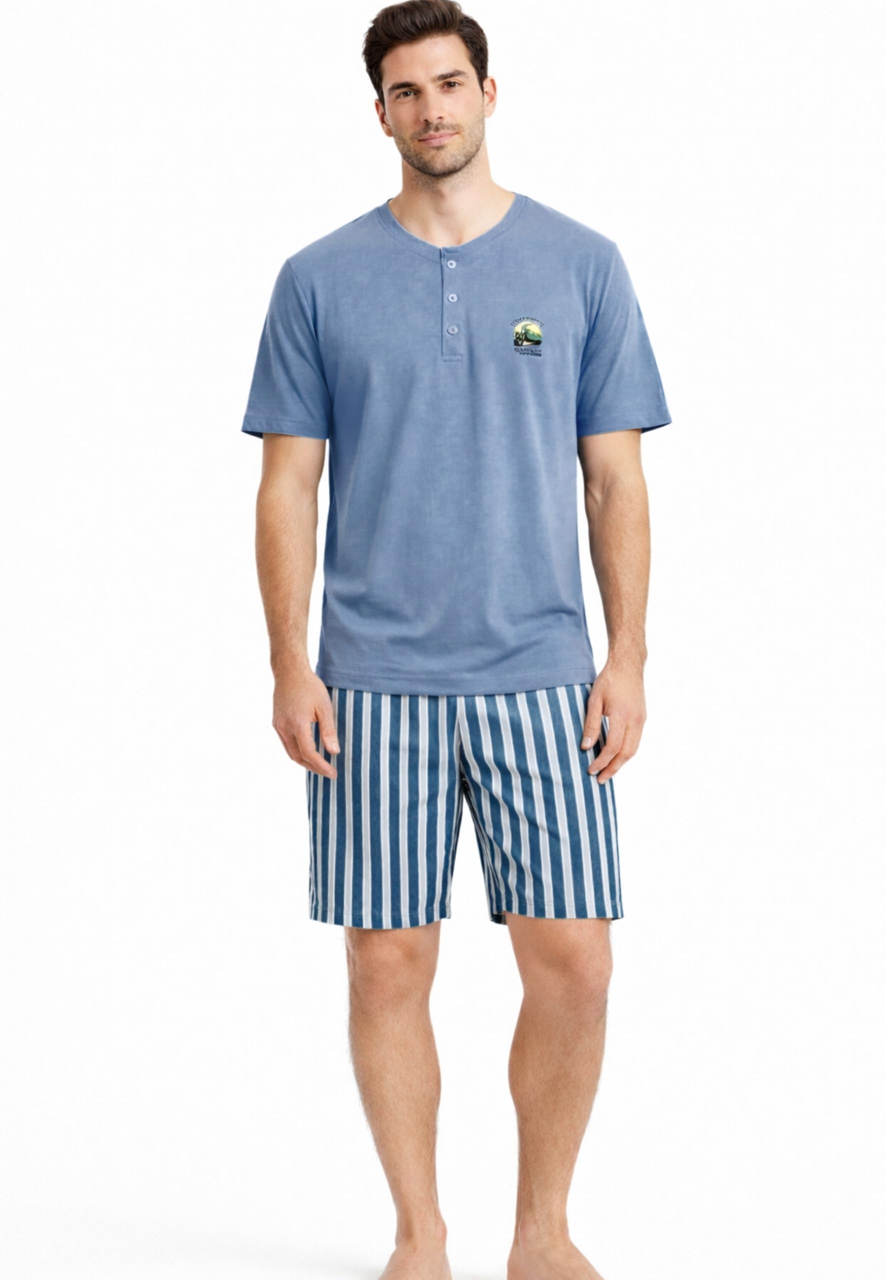 Intimitaly Vanuè - Pigiama Corto Uomo Estivo, Cotone Leggero, Maglia e Pantalone, Comfort-Fit, Traspirante