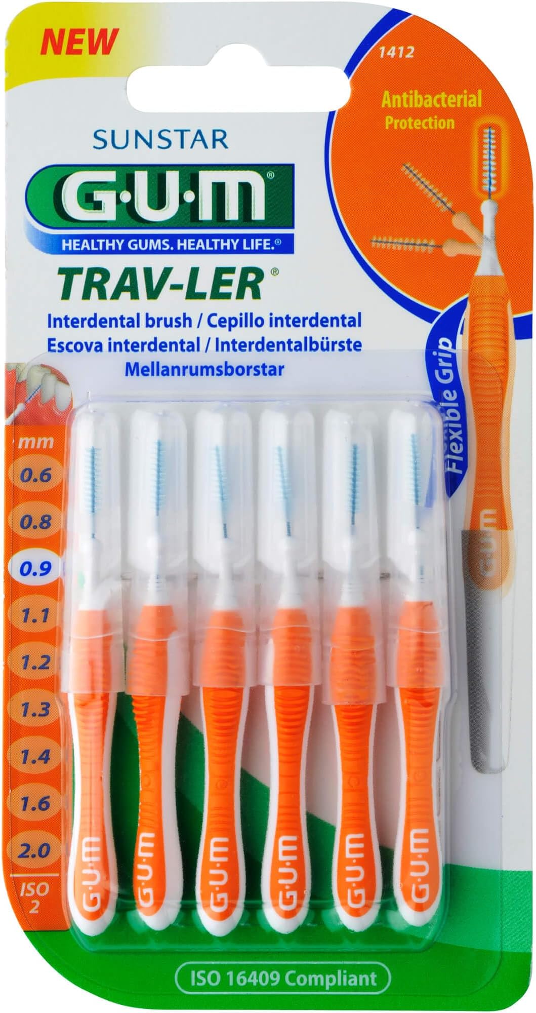 Trav-Ler Plaque Removal - Interdental Brush -Orange- Ergonomic Comfort Flexible Handle - Removes upto 25% more plaque - Wire is Coated - Anti Bacterial Protection Bristles - Use Gently - 6 pcs