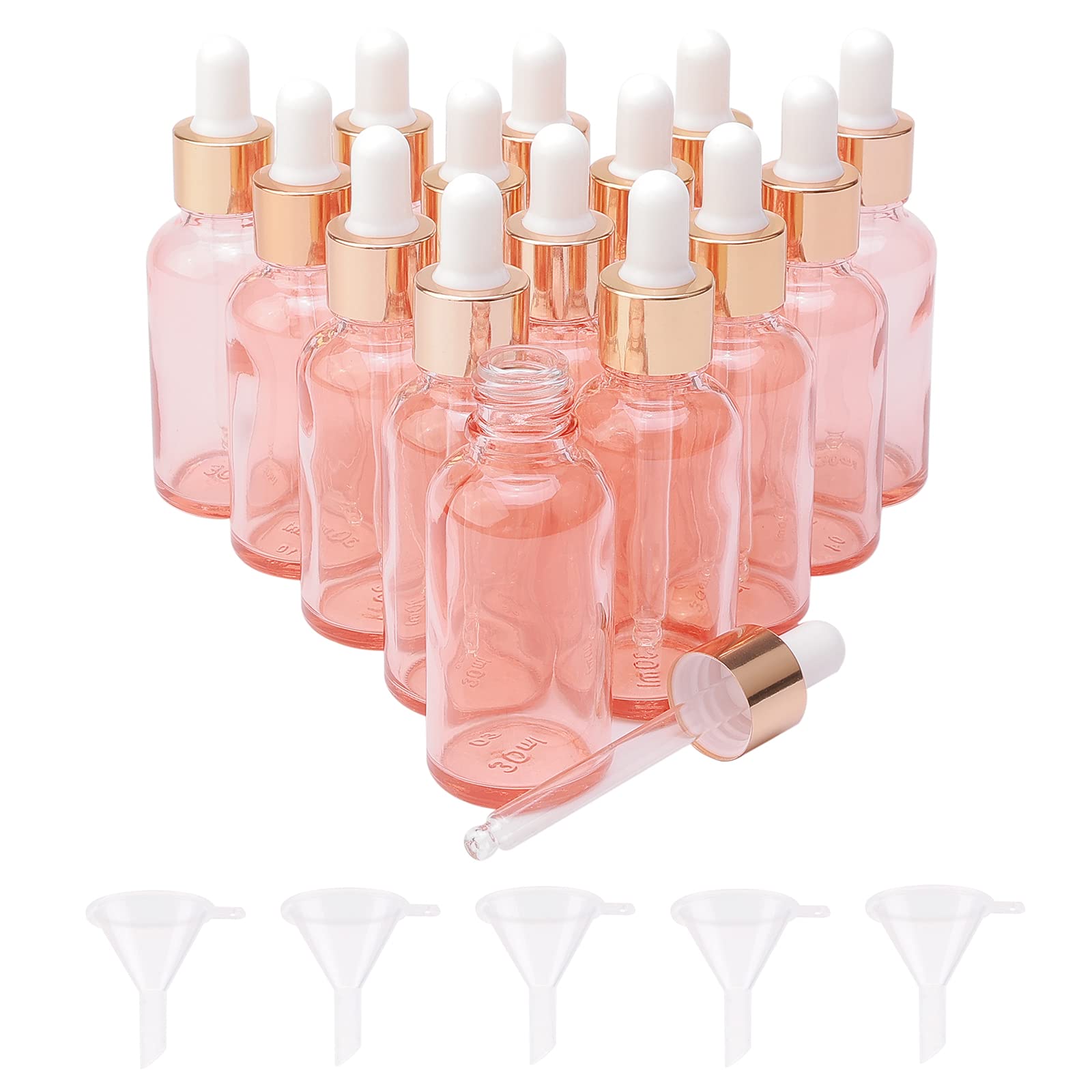 Rowiz 15PCS 30ml Rose Gold Glass Dropper Bottles Perfume Aromatherapy Cosmetic Container Essential Oils Sample Mini Empty Dropper Bottles with Rose Gold Metal Cap