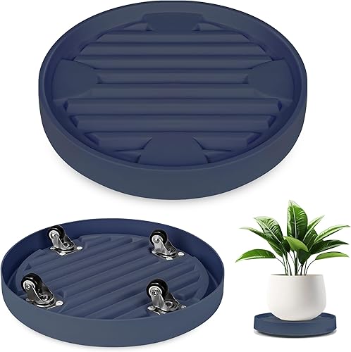 Dcpes Organizador para plantas con ruedas ocultas, base de rodillo de maceta de 9.8 pulgadas, soporte para plantas rodante de 360, carrito de