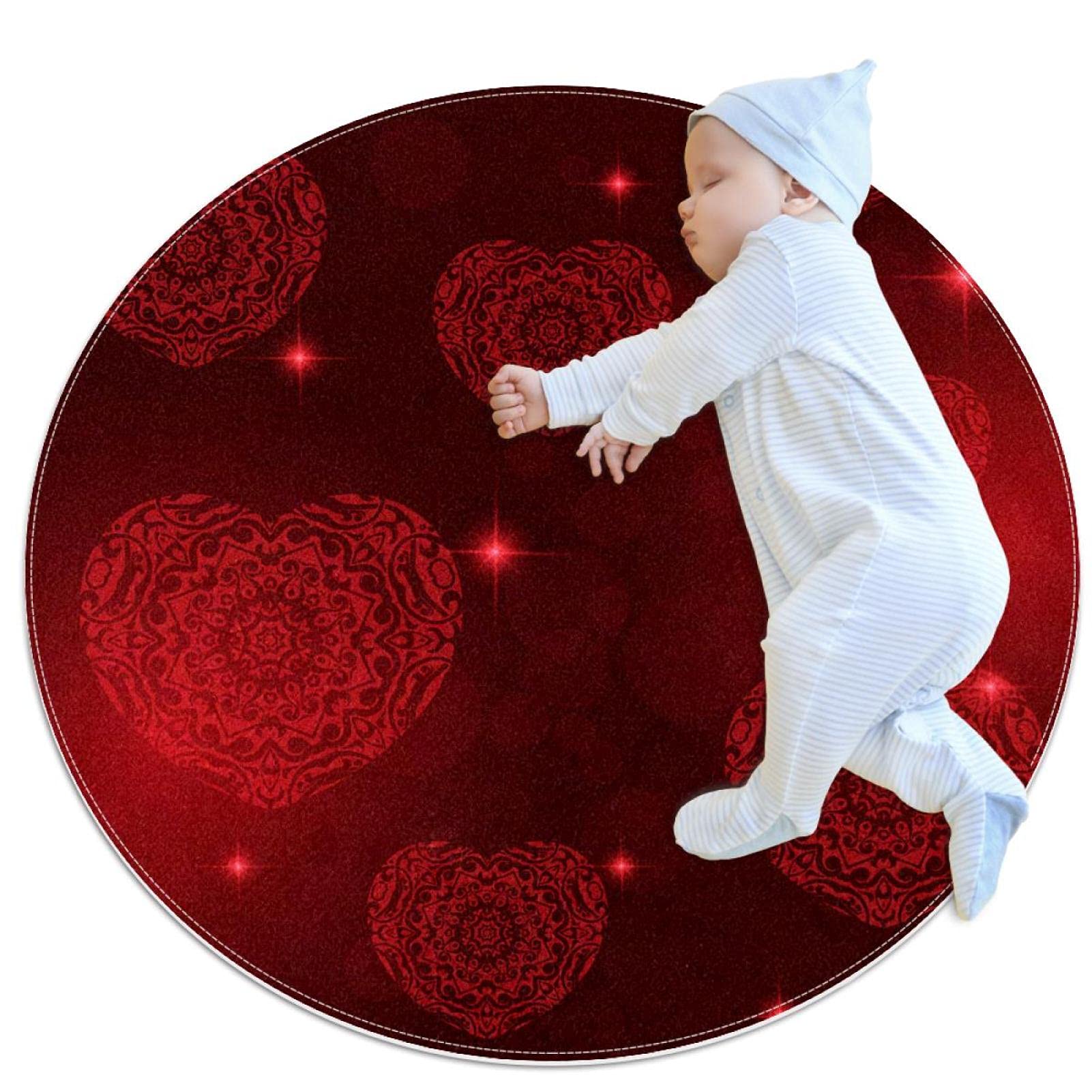 Tapis rond coeurs rouges JDEZ brillant 100cm salon chambre enfant