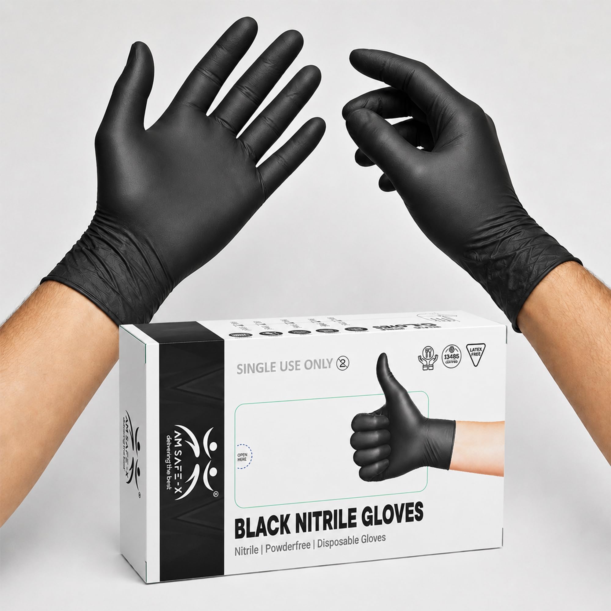 AM Safe x Nitrile Powder-free Disposable Gloves (Medium, Black) -pack of 100 Pieces-image-16