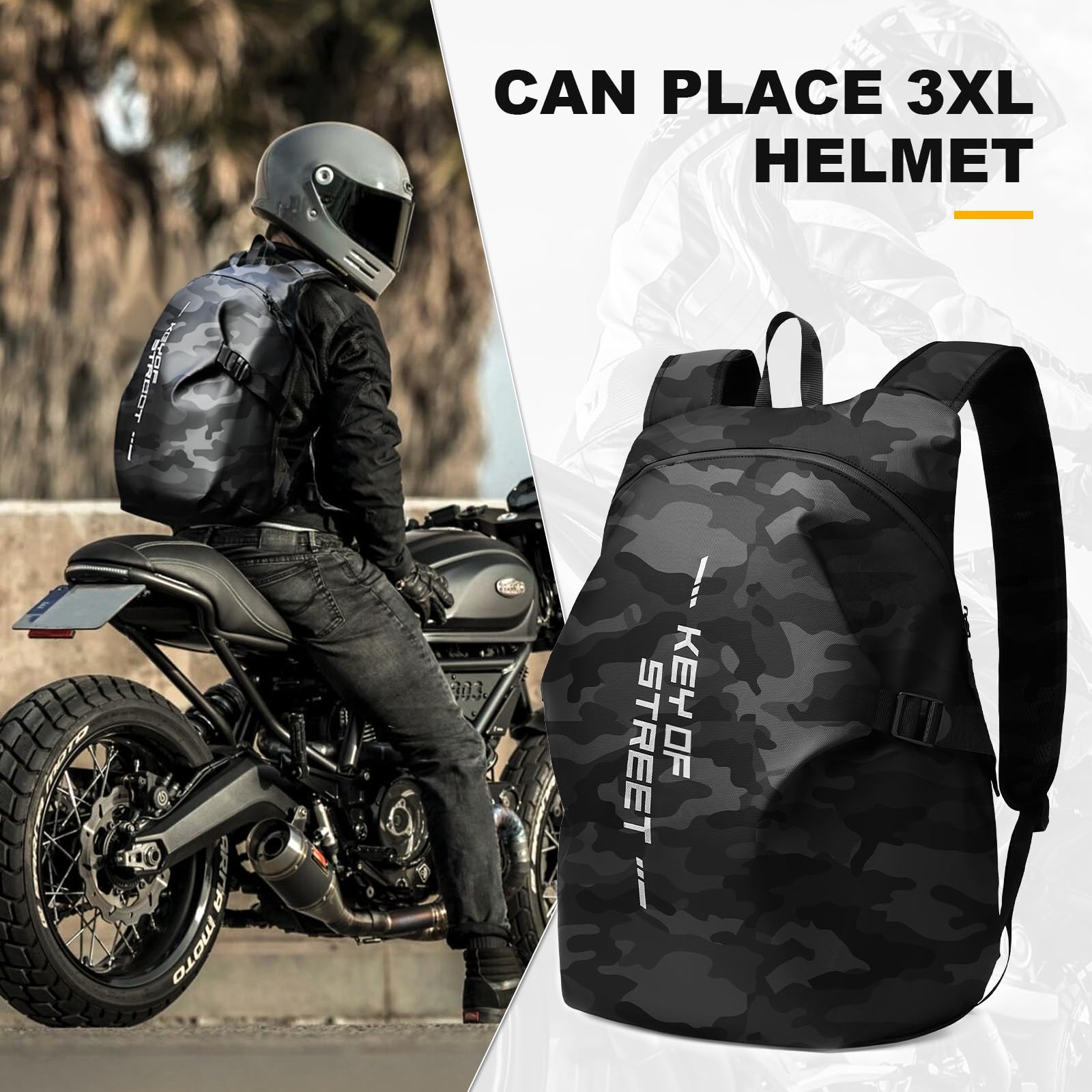 Motorrad Rucksack Wasserdicht Herren Damen Helm Rucksack Camouflage Schwarz L
