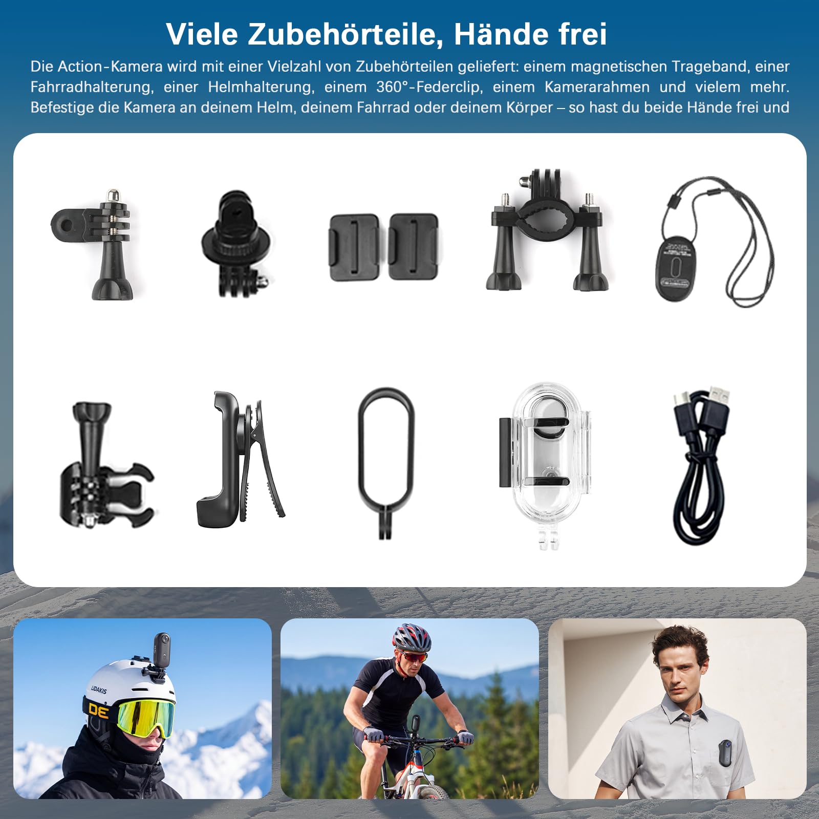 FHD 1080P Wasserdicht Mini Kamera Thumb Action Cam, Freisprechen Tragbar Body Cam POV Kamera with Halterung für Fahrrad und Helm, Live Übertragung Vlog Kamera with Magnet Schlüsselband for Vlogging