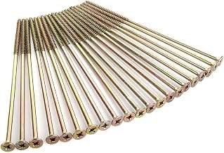 AHUNTTER 100 Pack M6 x 200mm Extra Long Wood Screw, Multi-Purpose Pozi Screws, M6 Countersunk Head Screws for Wood and Outdoor DIY Tasks - Zinc Yellow Passivated