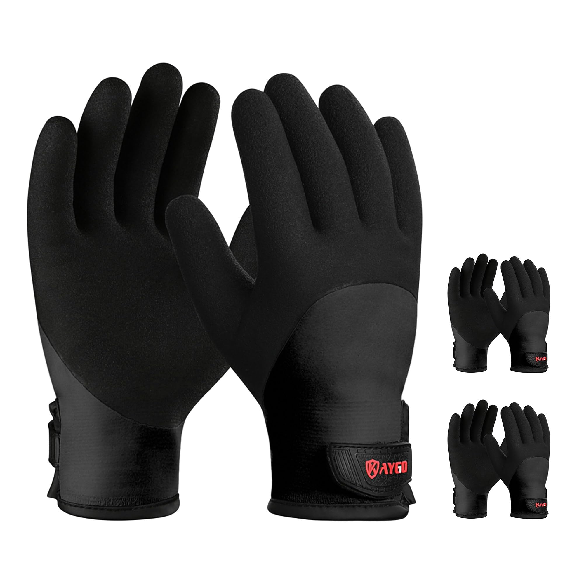 KAYGO Waterproof Thermal Work Gloves 3 Pairs, Full Hand Latex Coated, Insulated Liner for Freezer Cold Weather Fishing Winter Outdoor Work, KG140 (Full Black, Small)