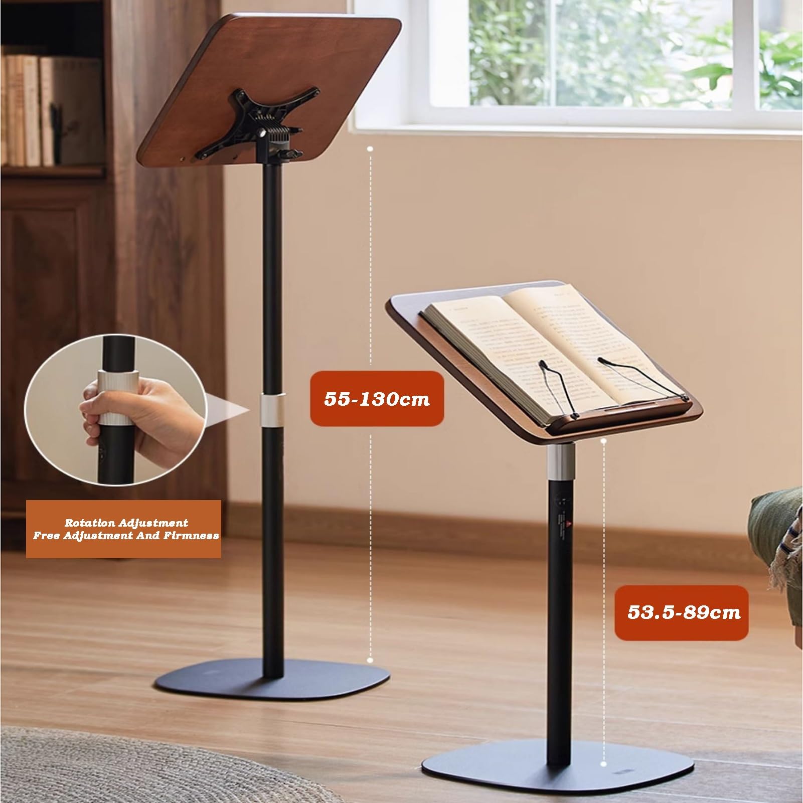 Przenośny Stojak Na Laptopa, Stojak Do Czytania Z Klipsami, Podium Biurkowe Z Regulacją Wysokości, Obrotowy Blat Drewniany O 180°, Udźwig 15 Kg(55-130cm)
