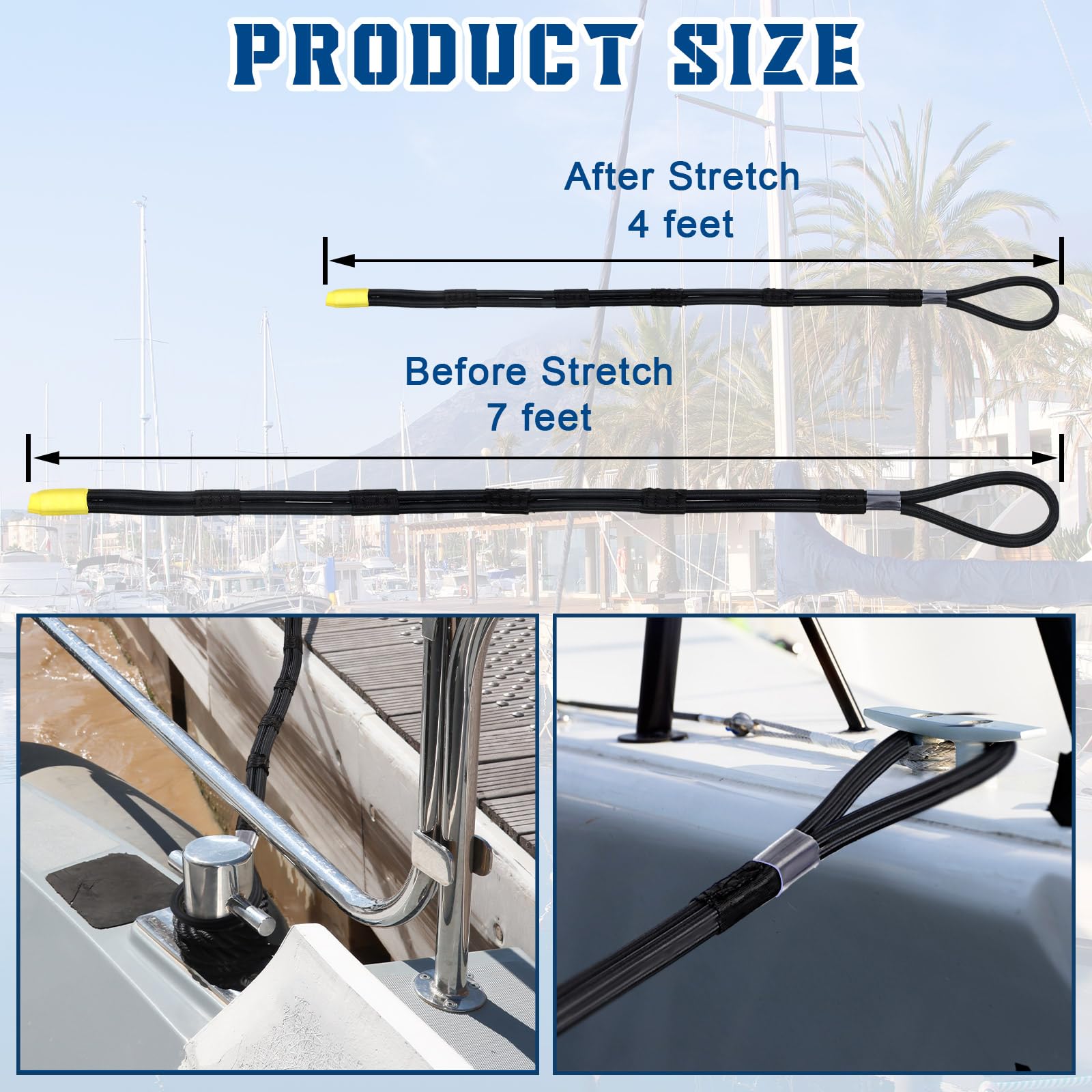 Yoande 4 Pcs Adjustable Mooring Rope with 7 Loop Design Marine Rope for Boat Dock Accessories
