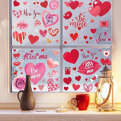 Miniatura 5 de 9 hojas de calcomanías para ventana del día de San Valentín, calcomanías de doble cara con corazón rosa para ventana, decoración romántica de amor,