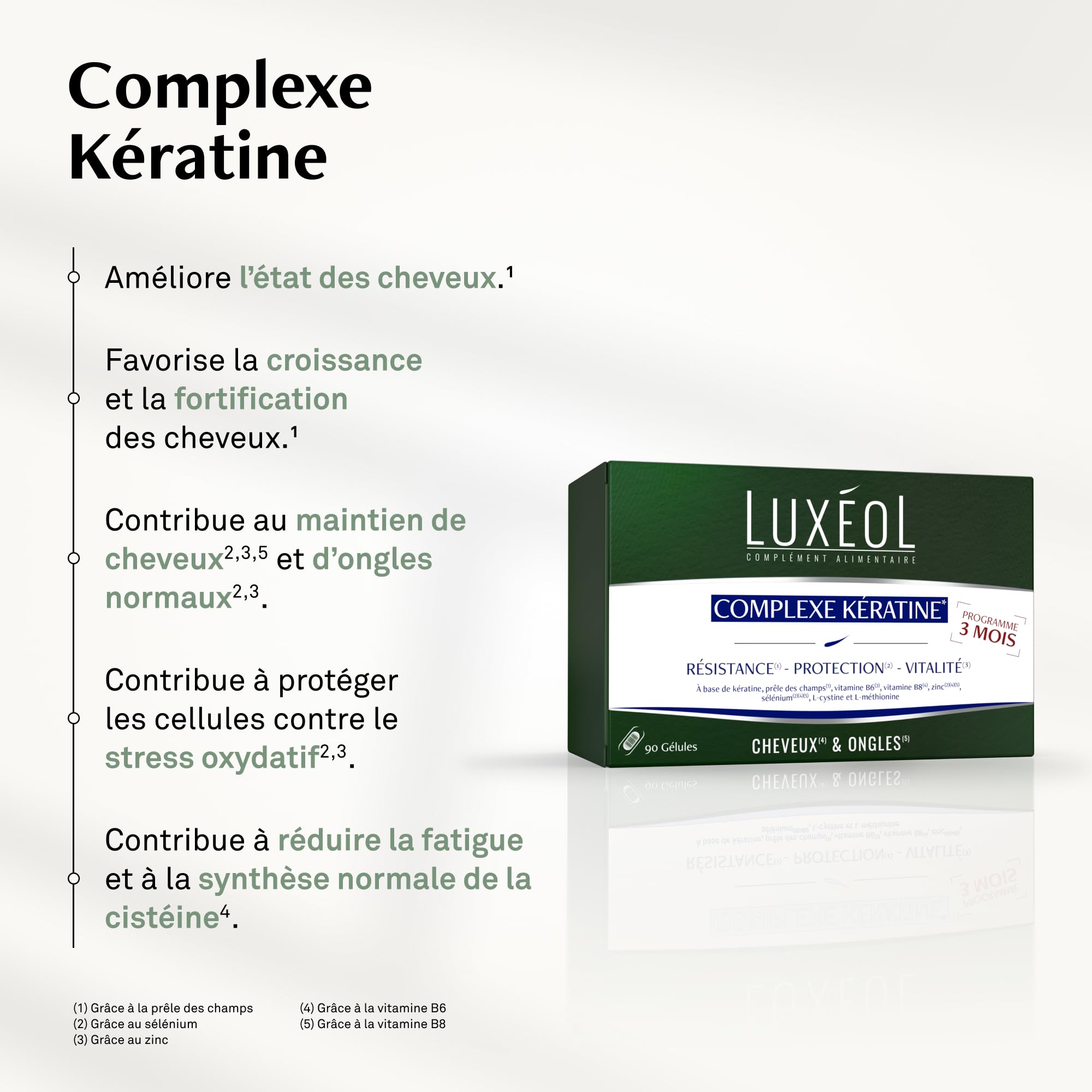 Luxéol - Complexe Kératine 3 mois – Complément alimentaire Cheveux & Ongles - Gélules d'origine végétale - Fabriqué en France - 90 Gélules