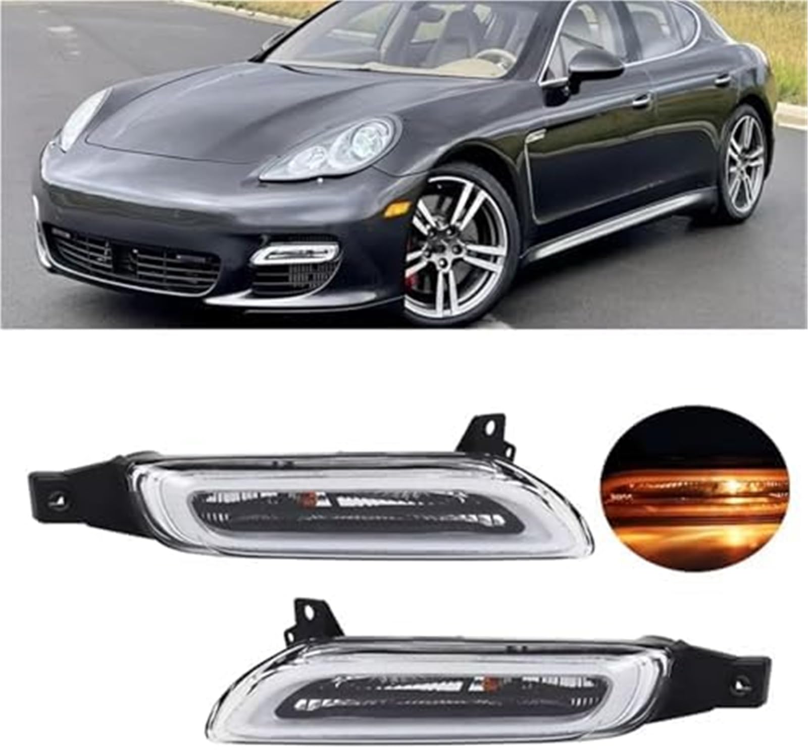 Tylne światło przeciwmgielne, dla Porsche, dla Panamery, dla 970 Turbo Gts 2010 2011 2012 2013 Przednie dla jazdy dziennej 97063108302 Lampka odblaskowa ostrzegawcza zderzaka(BLACK Right)