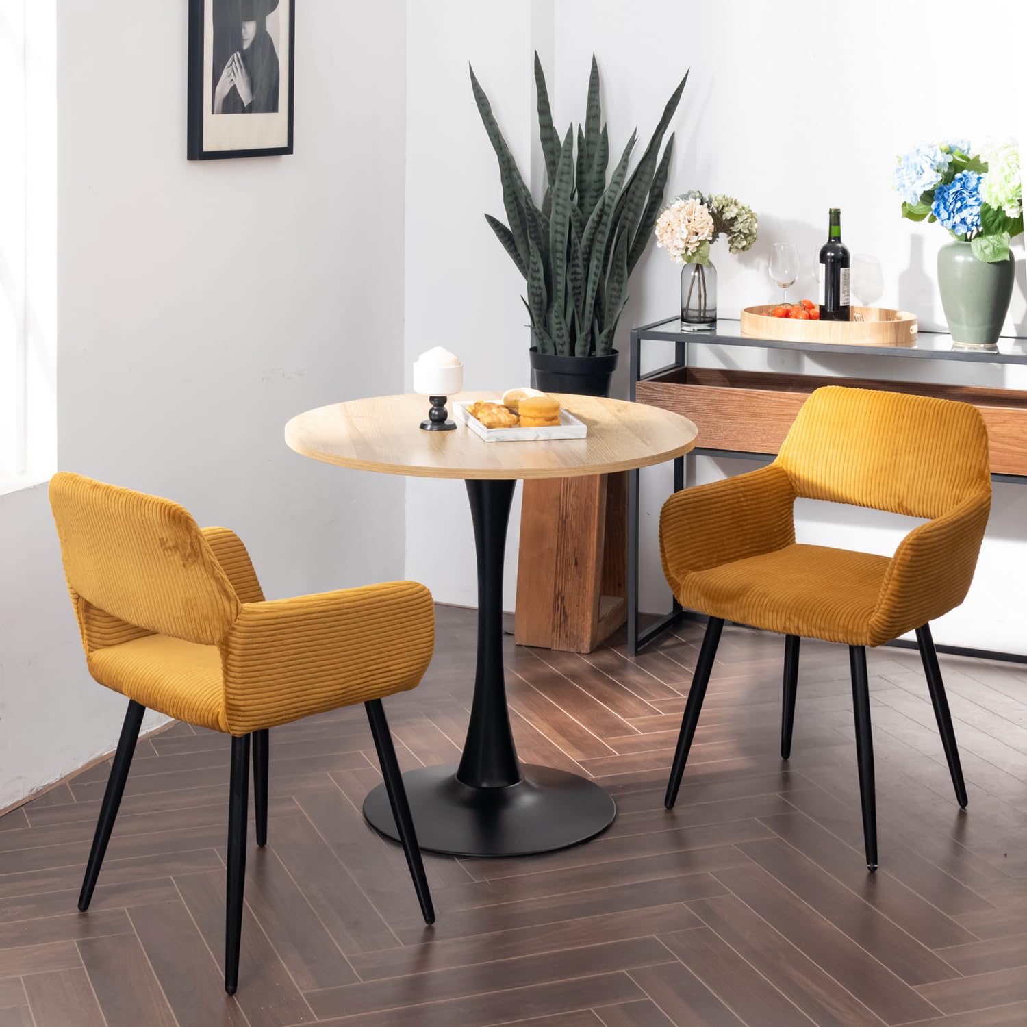 Table de Réunion Ronde en Bois et Métal, Aspect Chêne Clair | Table de Conférence Professionnelle pour Bureau, Discussions de Groupe, Formation et Travail d'Équipe,80x80x79cm