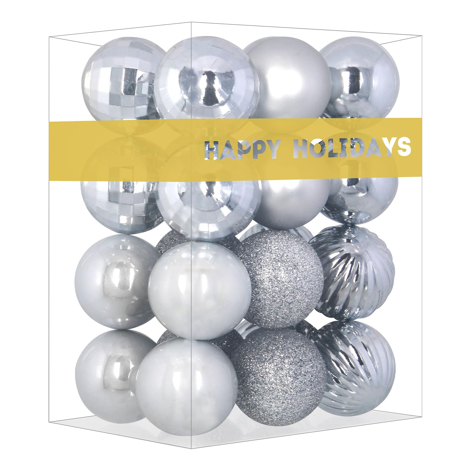 Lot de 24 grandes boules de Noël incassables à suspendre pour anniversaire, Saint-Valentin, Pâques, Mardi Gras, vacances, mariage Argenté 8,1 cm