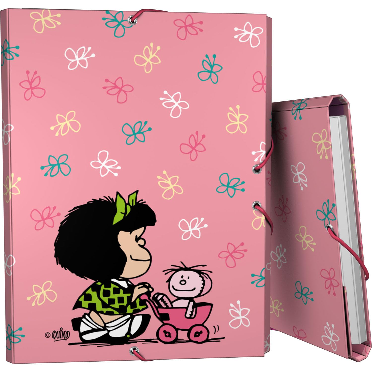 Grafoplas – Folder with 3 Flaps, Lined Cardboard, Hard Cover, Foolscap Size, Soft Plastified, Soft Touch, Collection Design Mafalda Baby Cart, FSC Certified, Perfect School Supplies