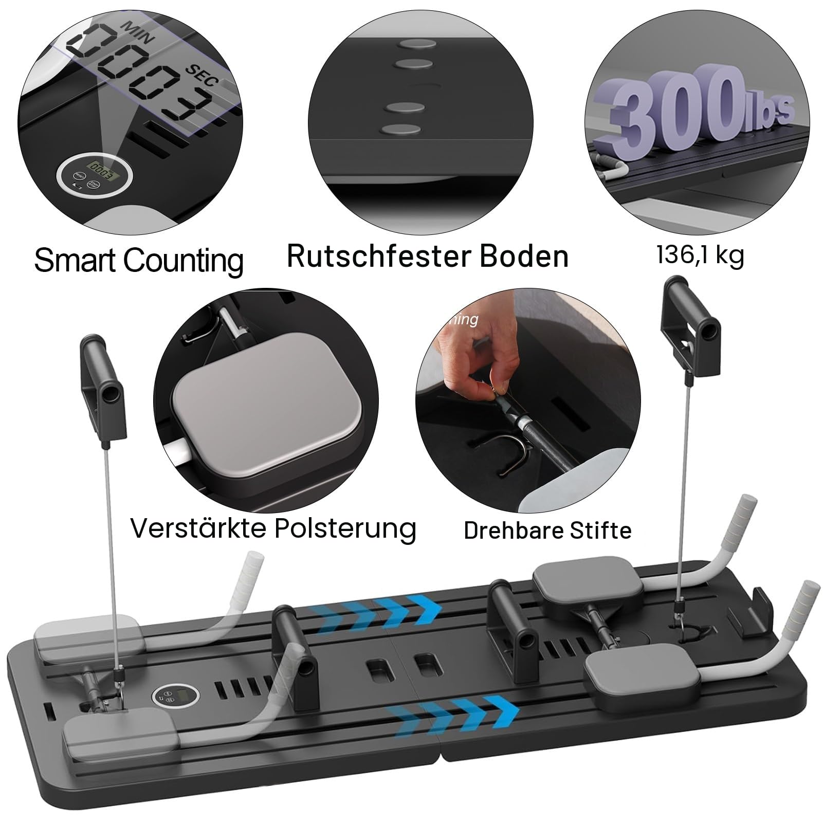 ExeractFit Upgraded Pilates Board, Pilates Reformer Set Bauchroller Board, Ab Roller Trainingsgerät Automatisches Rebound Bauchmuskeltrainer Mit Widerstandsband(Rosa ohne Griff)
