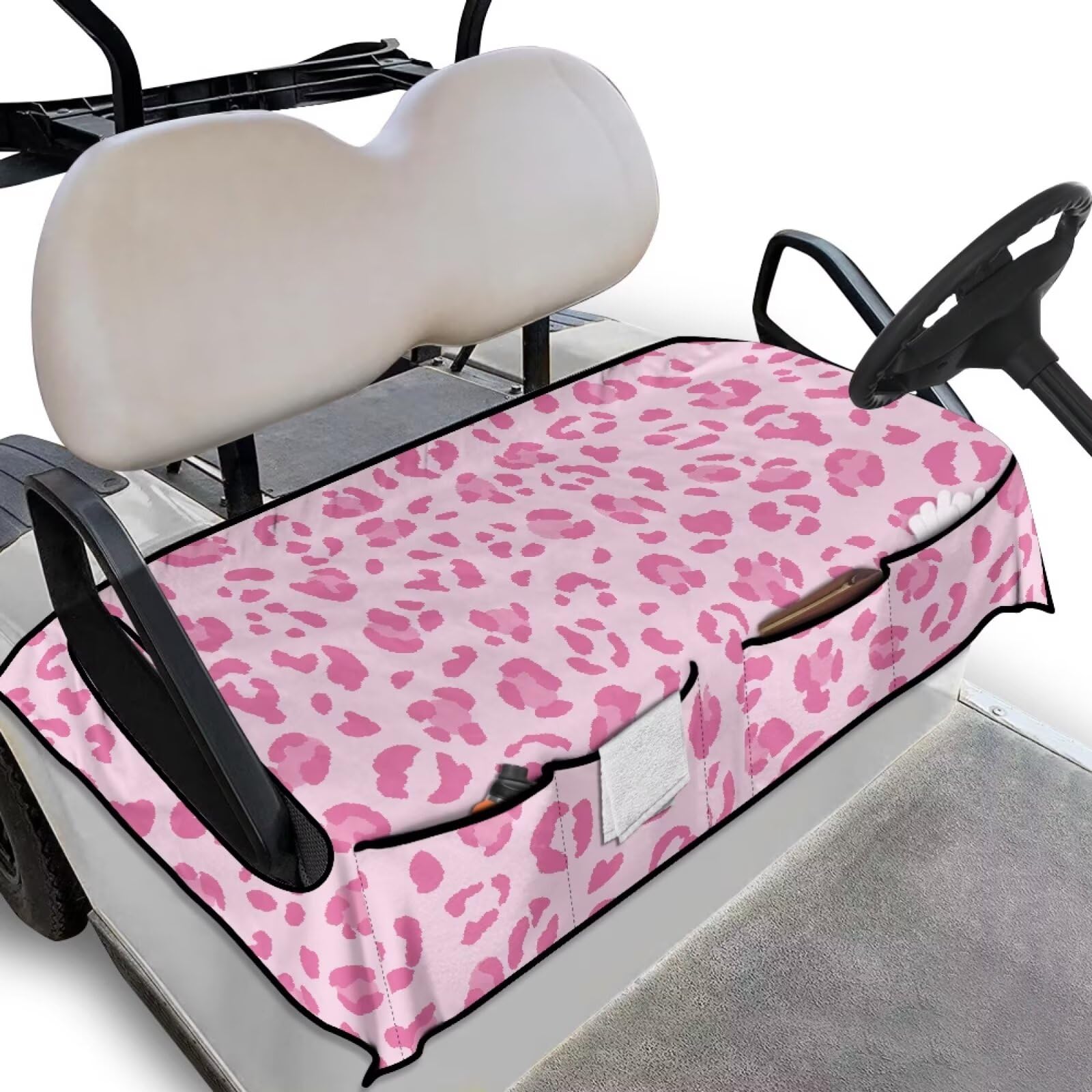 Knextrepoy Animal Print Golf Cart Seat Covers with Pockets Heavy Duty Golf Cart Seat Towel Blanket for Club Car Accessories
