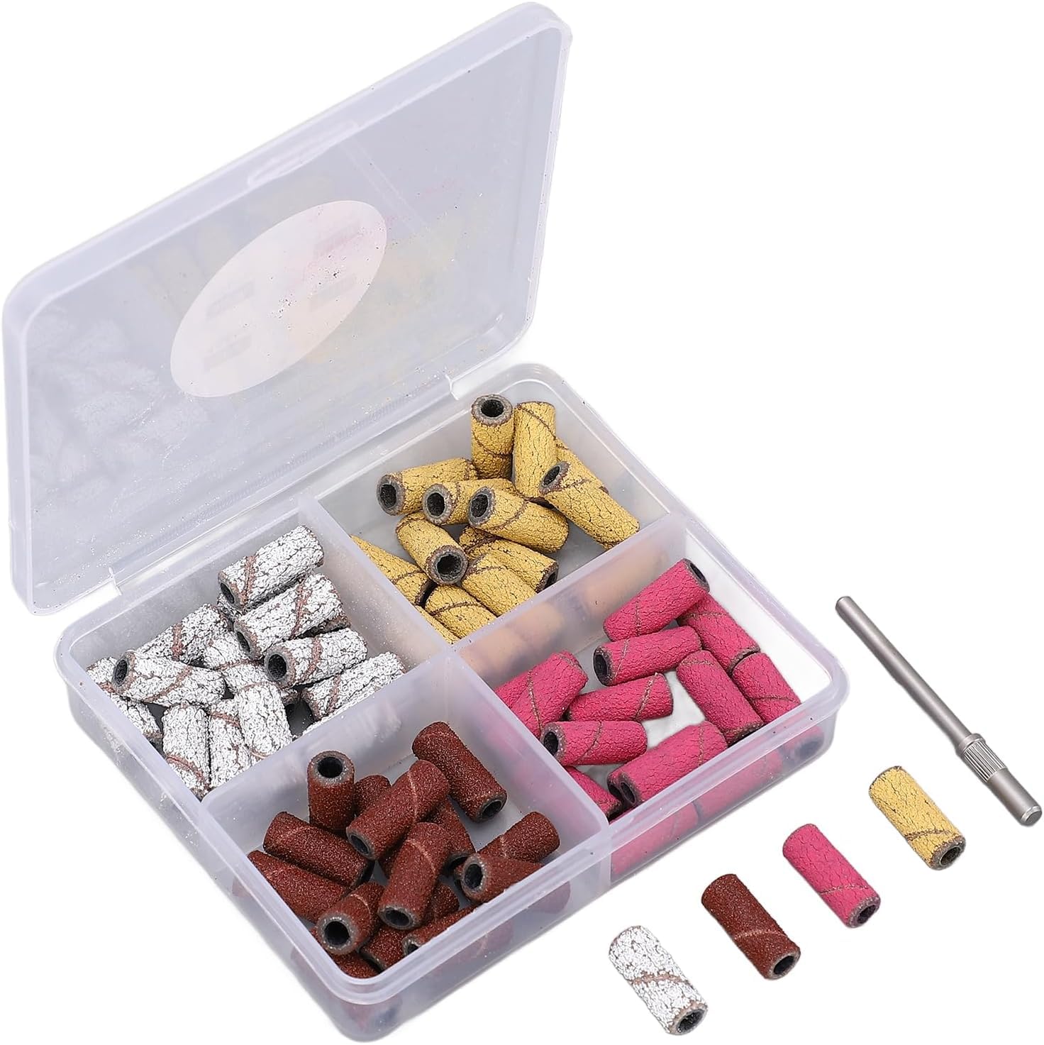 60 Pcs Nail Drill Sanding Bands Set with Mandrel Bit, 80/120/180/240 Mixed Grit Nail File Bands for Electric Nail Drill, Nail Sanding Caps for Acrylic Gel, Natural Nails, Manicure Pedicure, Salon & Home Use-image-21