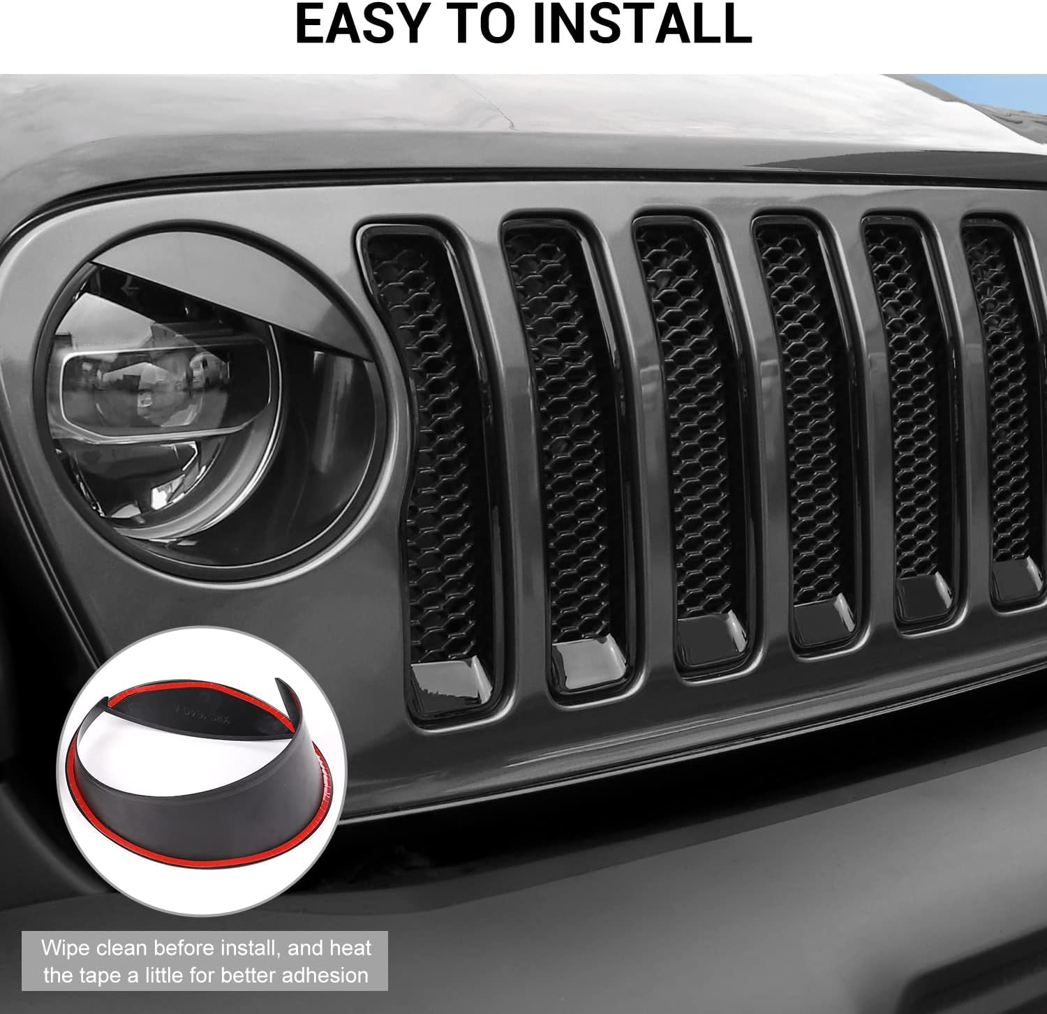 Front Grill Inserts Grille Inserts & Headlight Bezels Cover Trim for 2018-2023 Jeep Wrangler JL Sahara/Rubicon Only