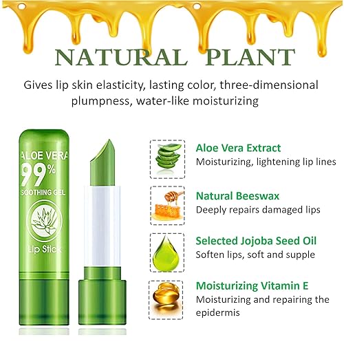 Miniatura 4 de 3 lápices labiales de aloe vera, bálsamo labial hidratante de larga duración, barra de labios nutritiva, lápiz labial, bálsamo labial, cambio