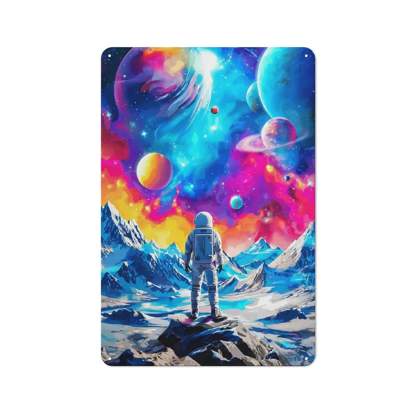 Junmoney Astronaut On Alien Planet -1 Vintage Tin Sign 30X20cm For Home Bar Wall, For Collectors Of Vintage Metal Wall Decor