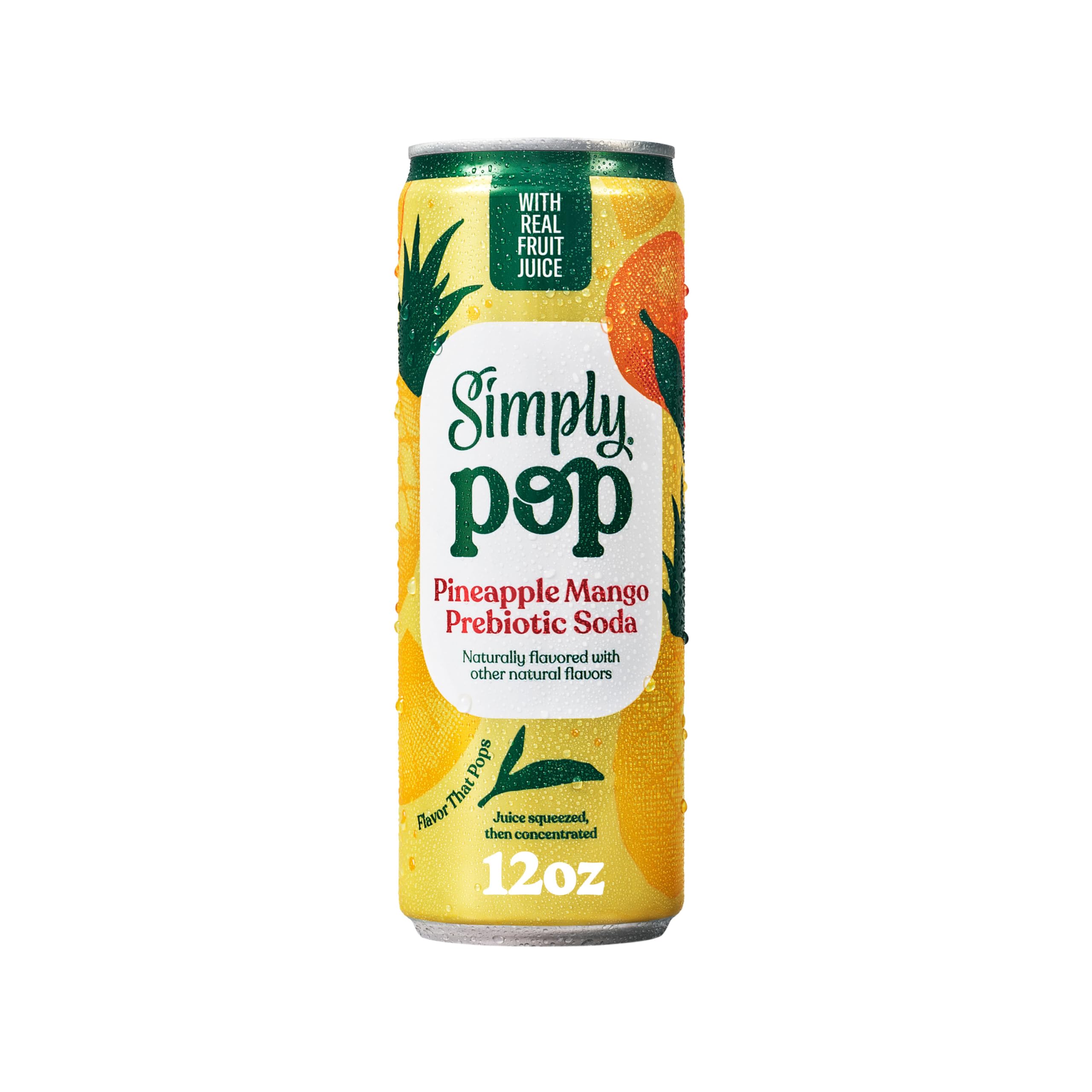 Simply Pop, Pineapple Mango Prebiotic Soda, 12 Fl Oz