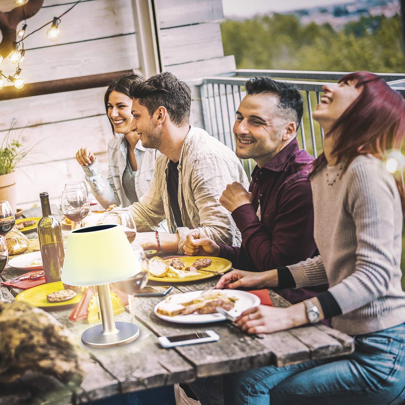 EASYmaxx Lampe de table solaire LED pour l'intérieur et l'extérieur - Selon le niveau de luminosité entre 4 et 8 heures d'éclairage - Lumière LED blanche chaude [argenté]