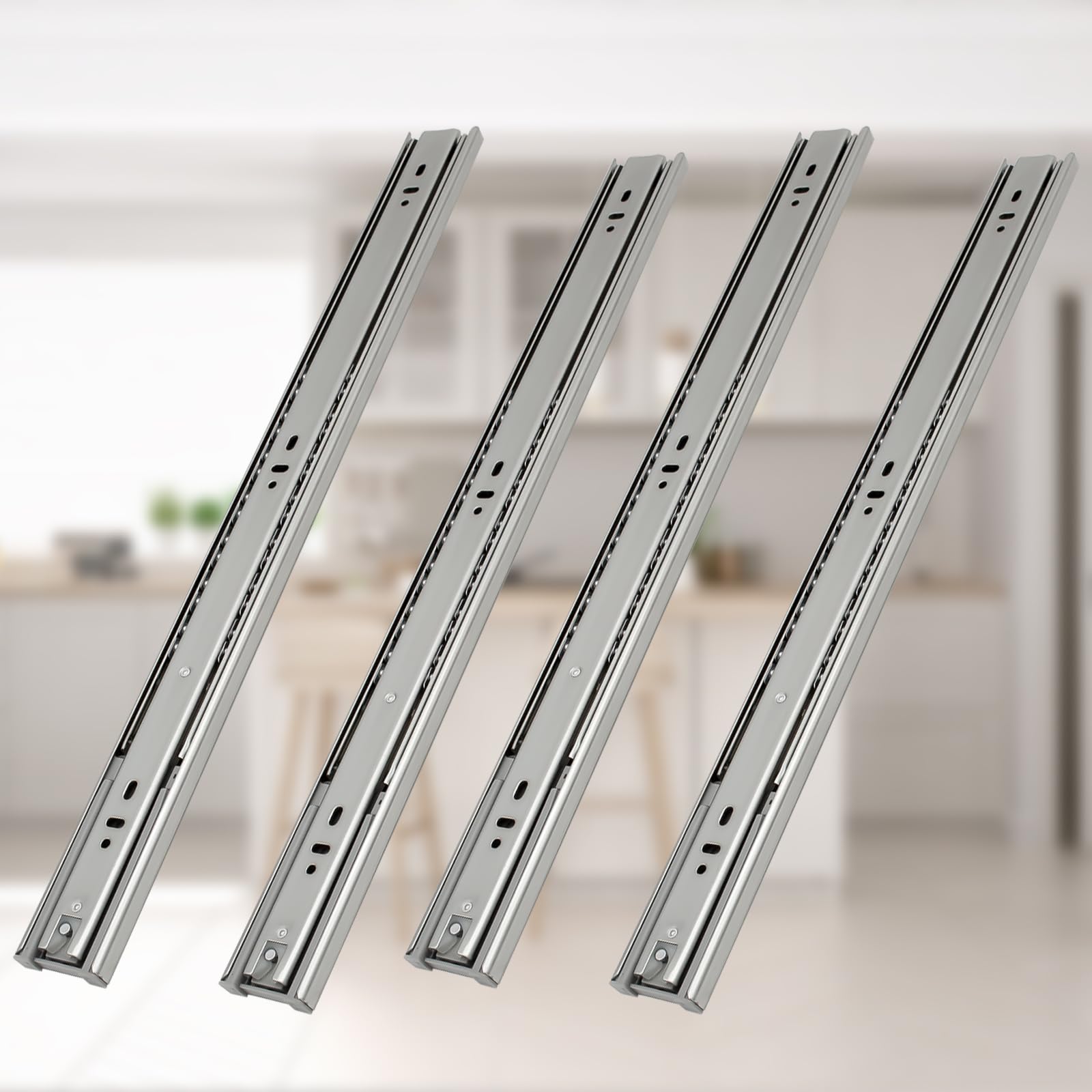 Fiqops Szyny do szuflad 500 mm, pełne wysuwanie 45 kg nośności, stabilne wysuwanie szuflad z łożyskami kulkowymi, szyny do szuflad Softclose, łatwy montaż, 4 sztuki (2 pary)